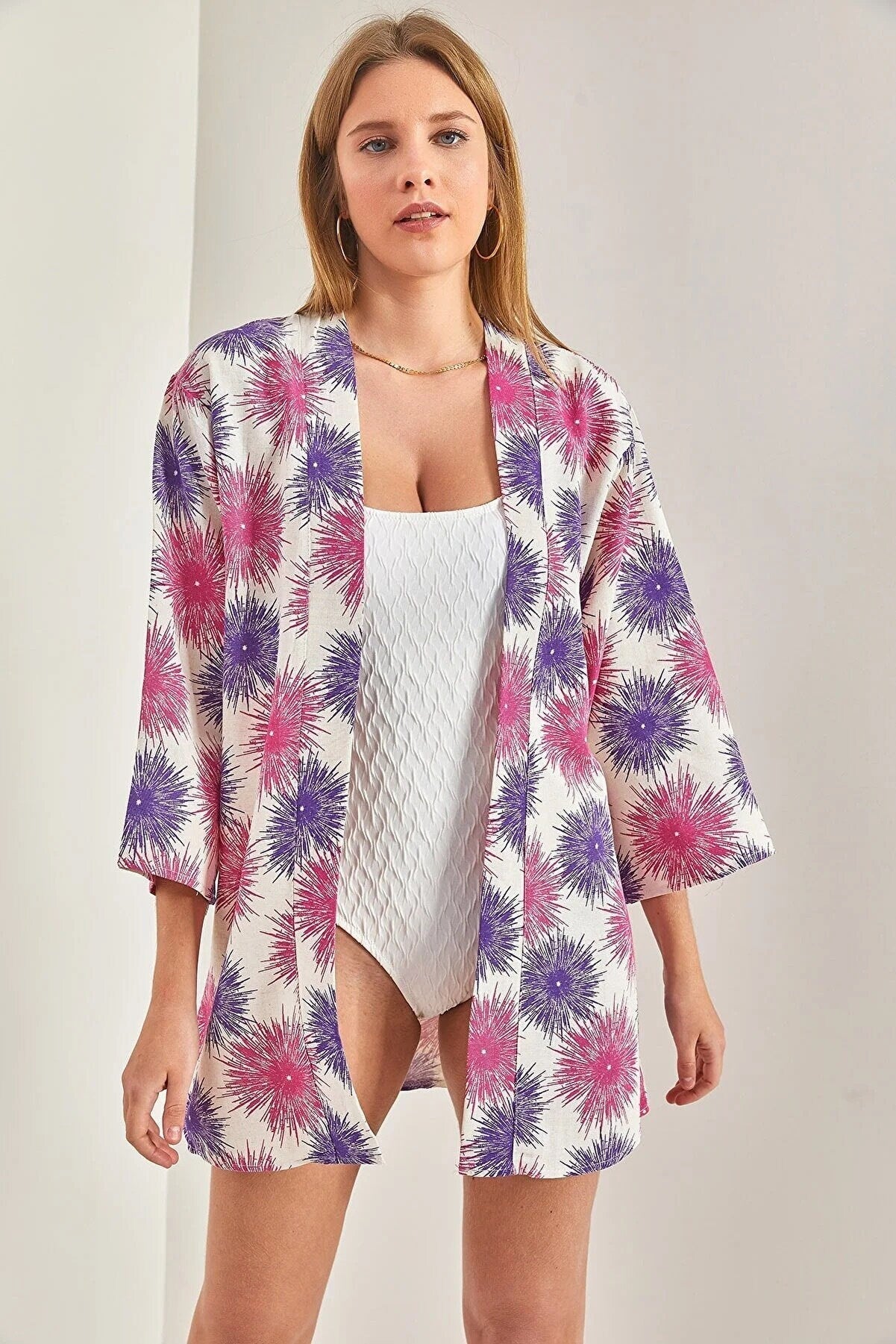 Patricia Pink Purple Colorful Linen Kimono