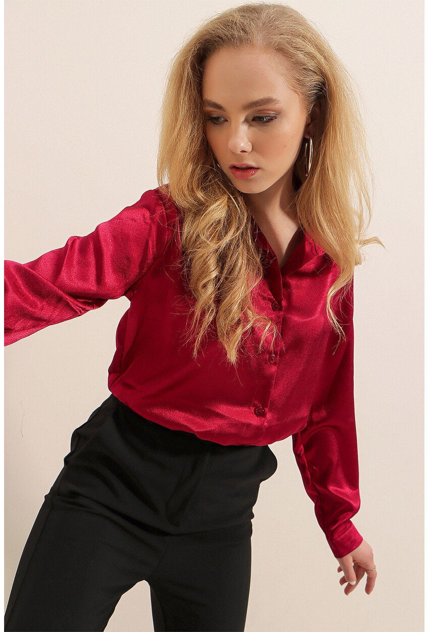 Belinda White Satin Button-Down Shirt