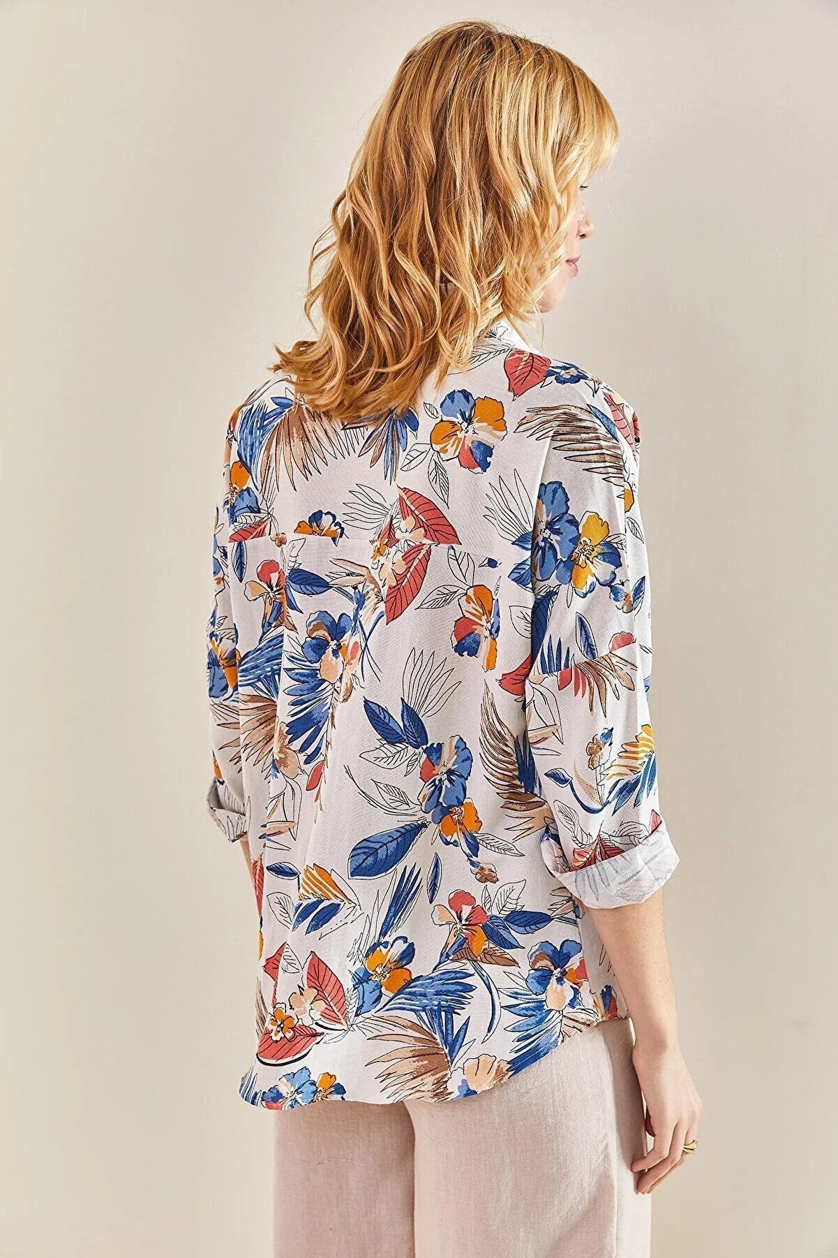 Lola Soft Blue & Pink Floral Linen Blouse