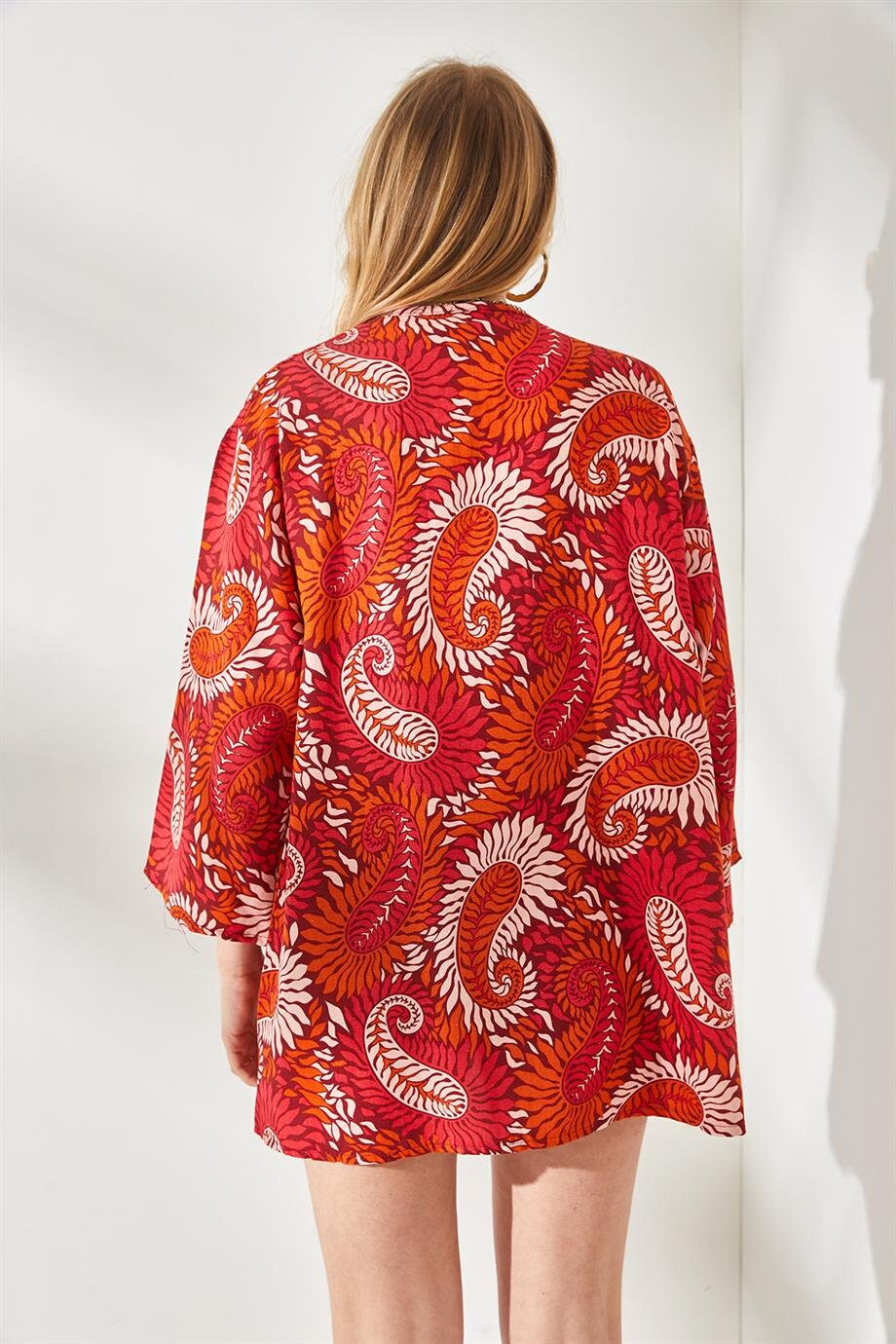 Patricia Red Paisley Linen Kimono Cardigan