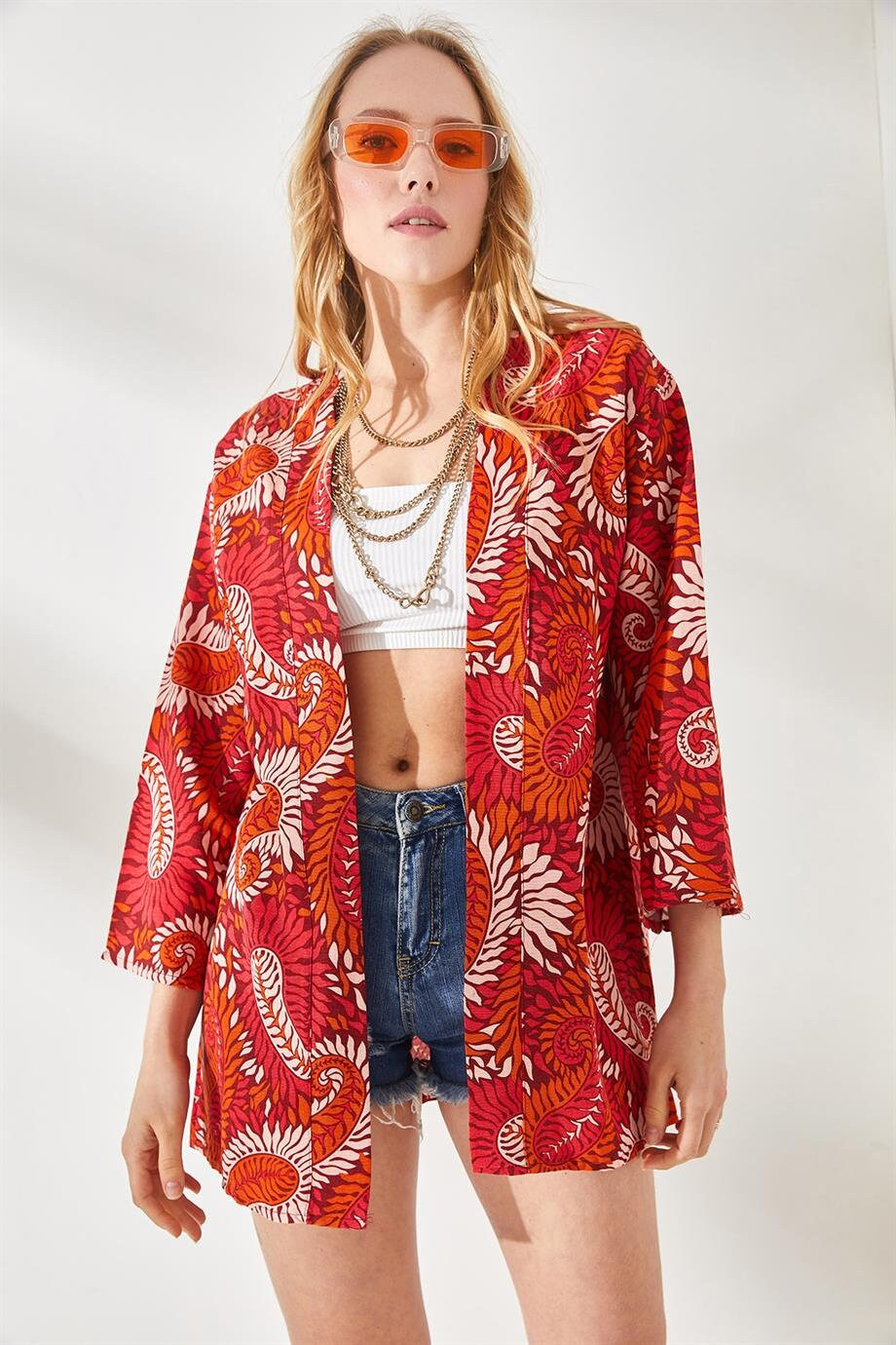 Patricia Red Paisley Linen Kimono Cardigan