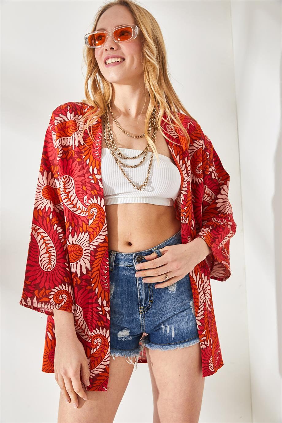 Patricia Red Paisley Linen Kimono Cardigan