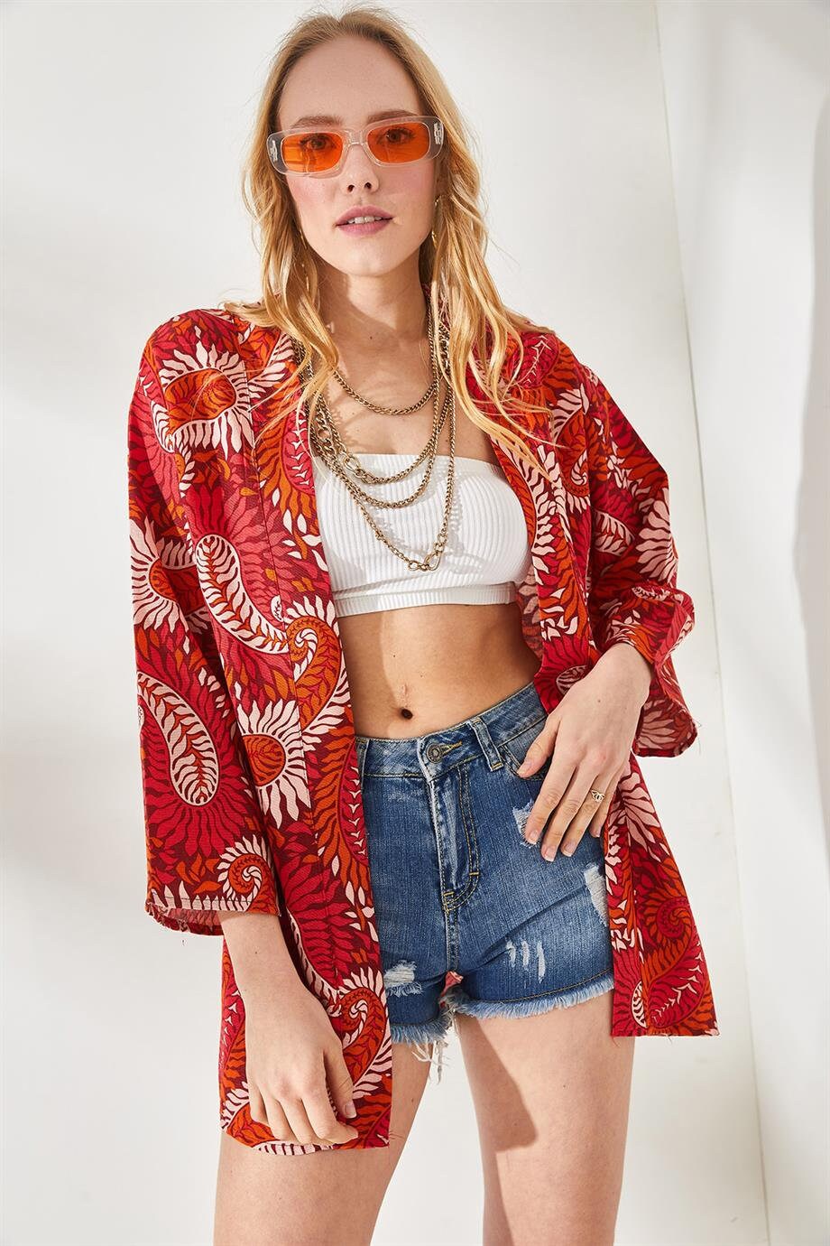Patricia Red Paisley Linen Kimono Cardigan