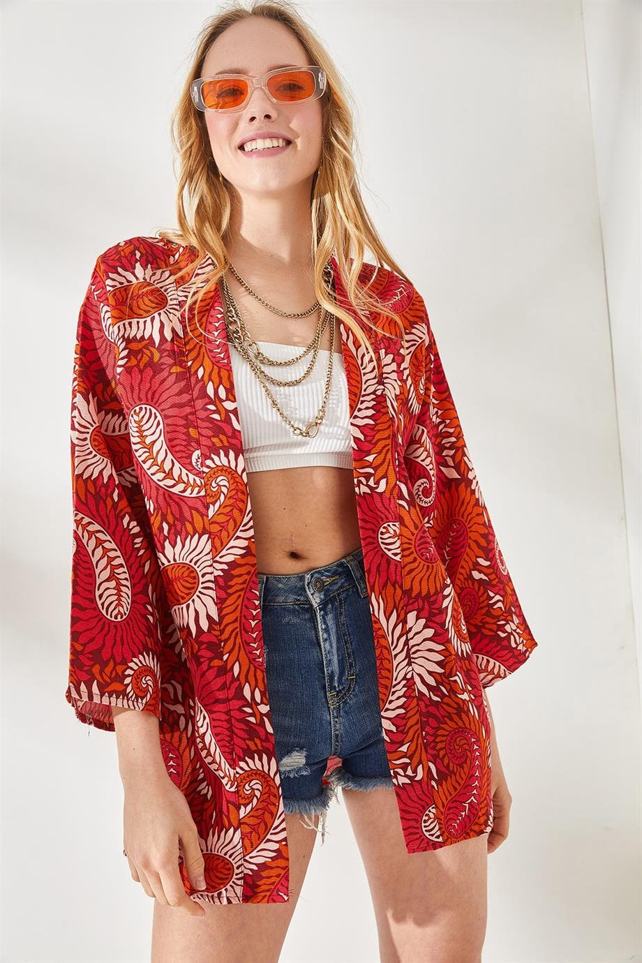 Patricia Red Paisley Linen Kimono Cardigan