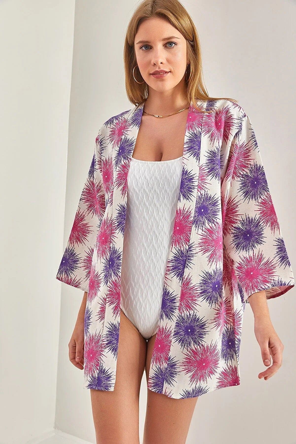 Patricia Pink Purple Colorful Linen Kimono