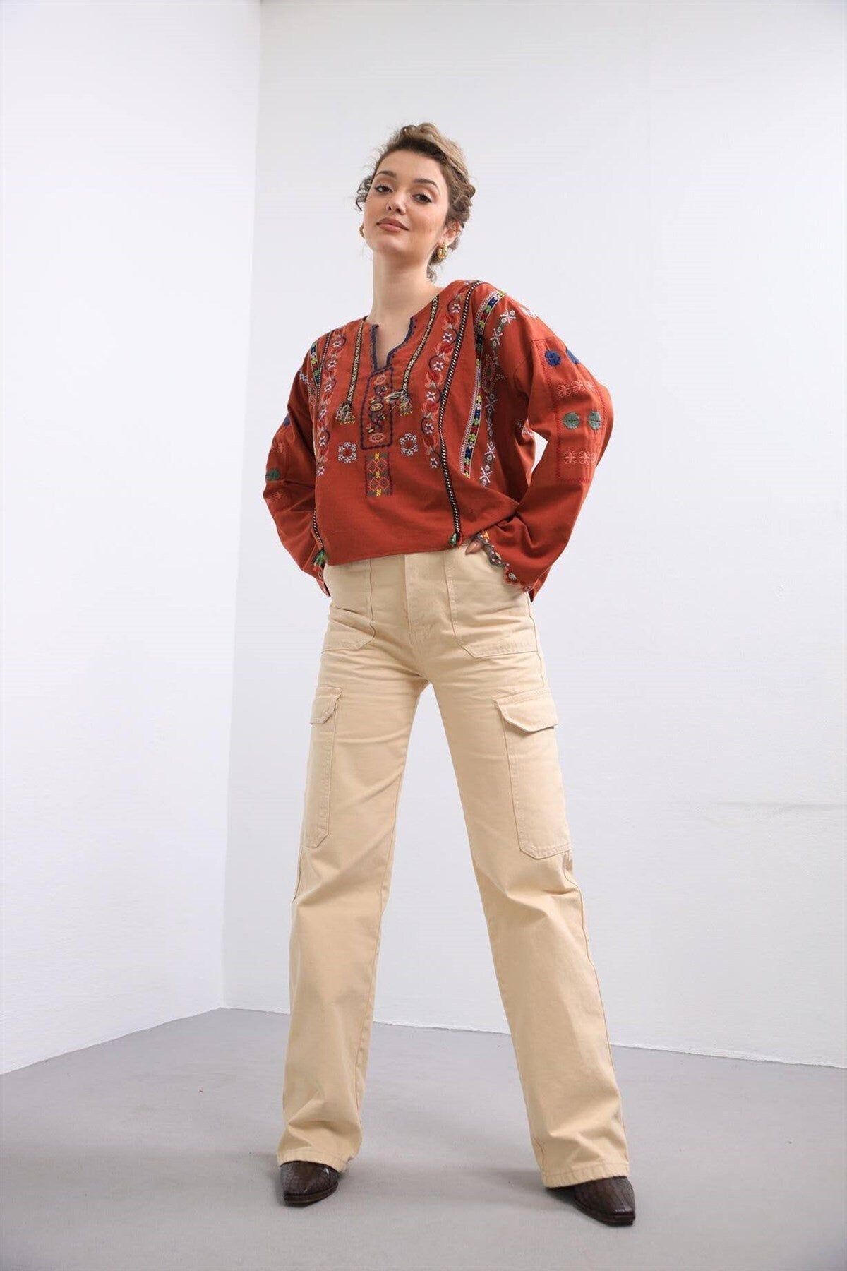 White Ethnic Boho Embroidered Blouse