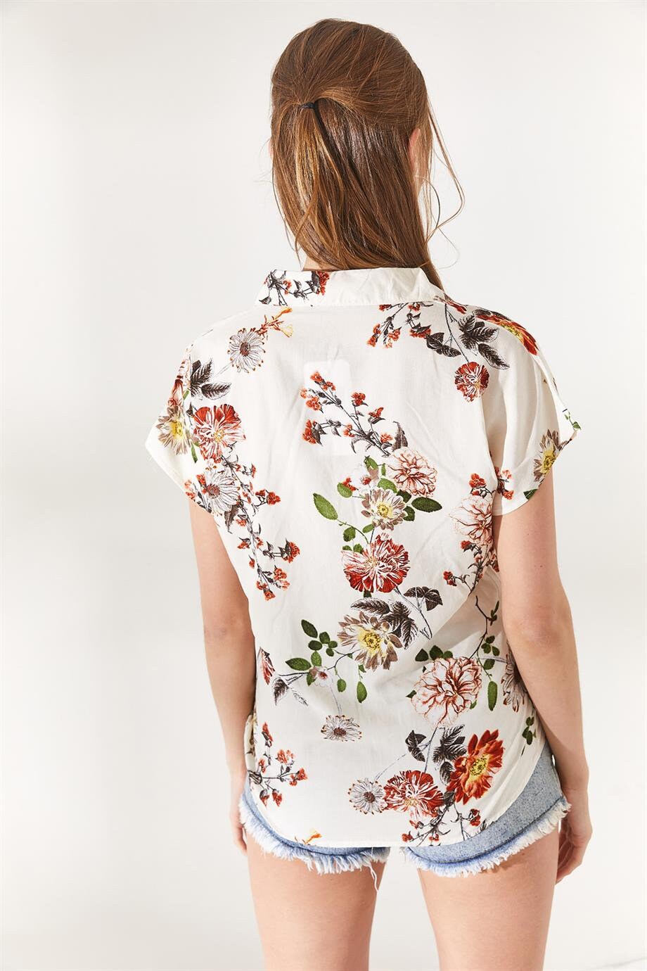 Beverly Red Floral Ecru Button-Down Shirt