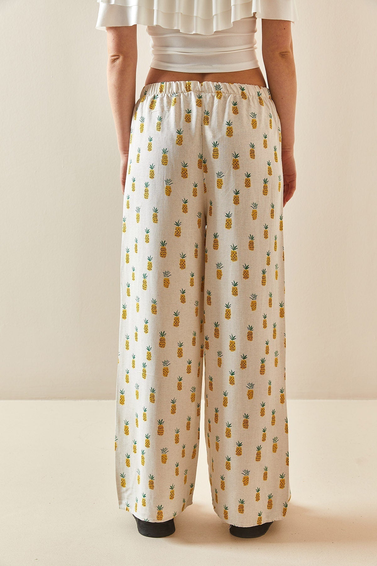 Clara Pineapple Design Wide Leg Linen Pants