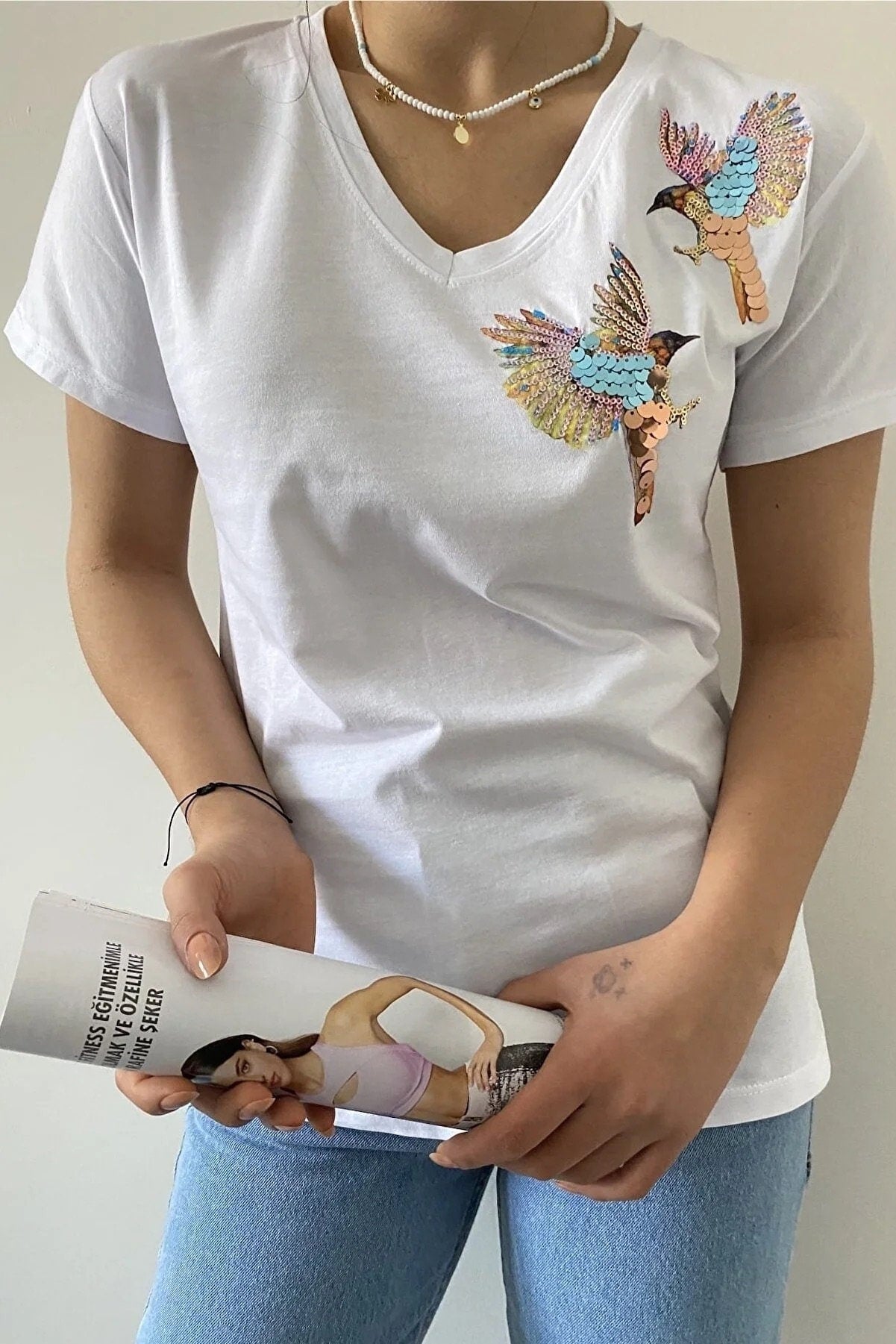 Tilda Bird Embroidered Cotton Short Sleeve T-Shirt - White