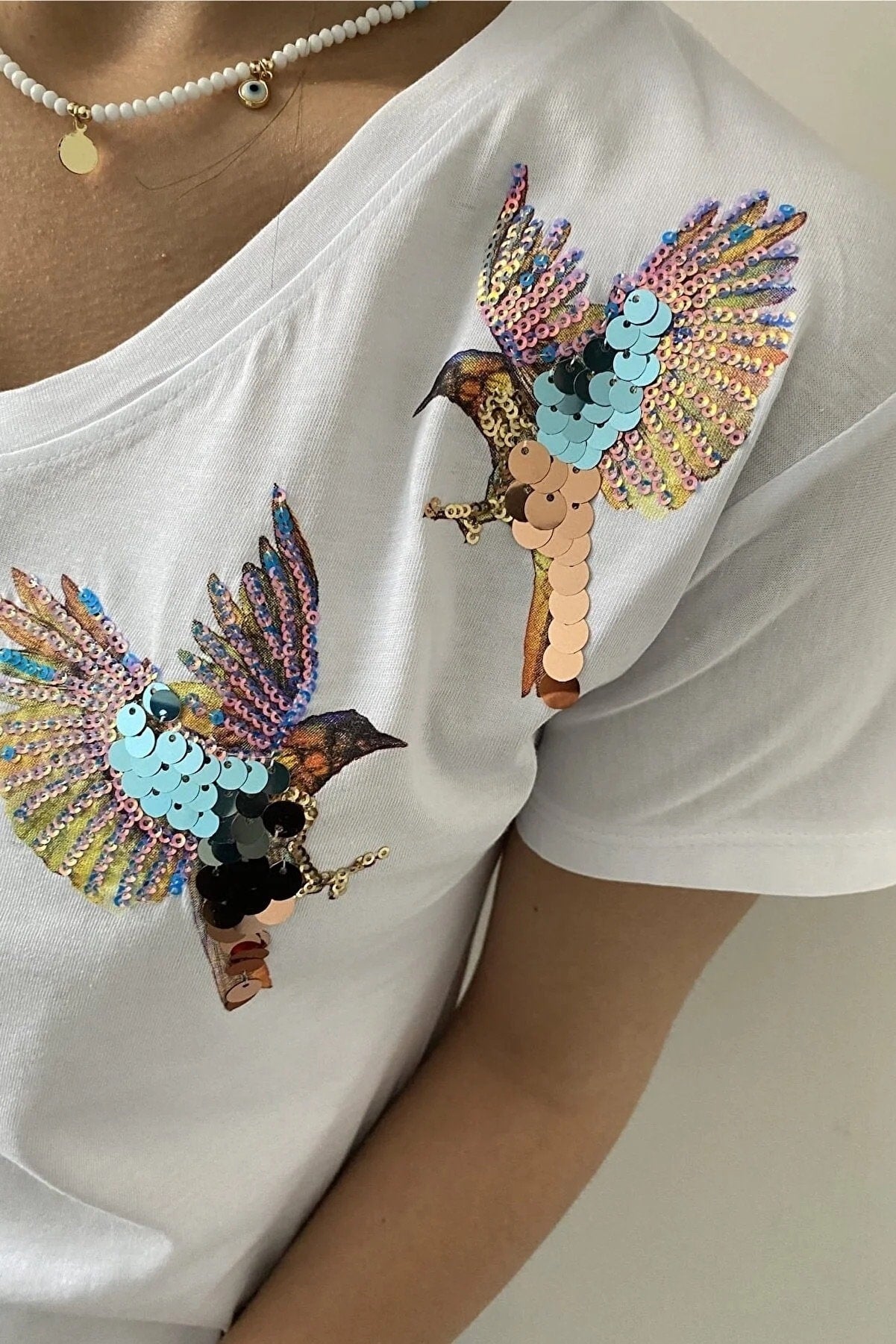 Tilda Bird Embroidered Cotton Short Sleeve T-Shirt - White