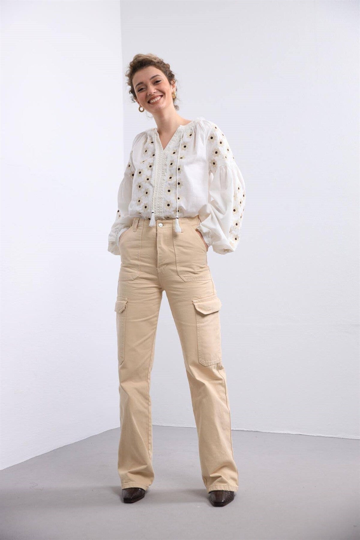 Katherine Ecru Floral Star Embroidered Ukrainian Blouse
