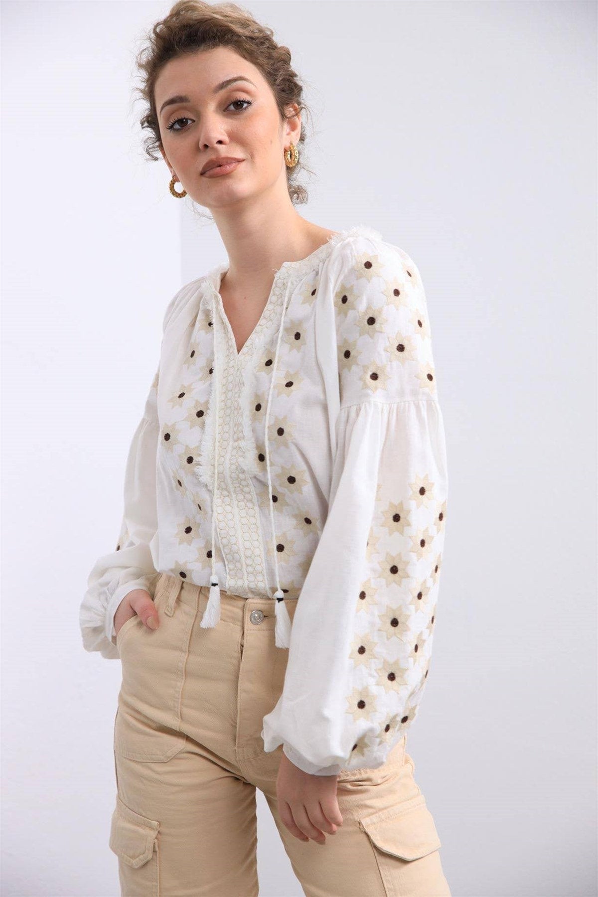 Katherine Ecru Floral Star Embroidered Ukrainian Blouse