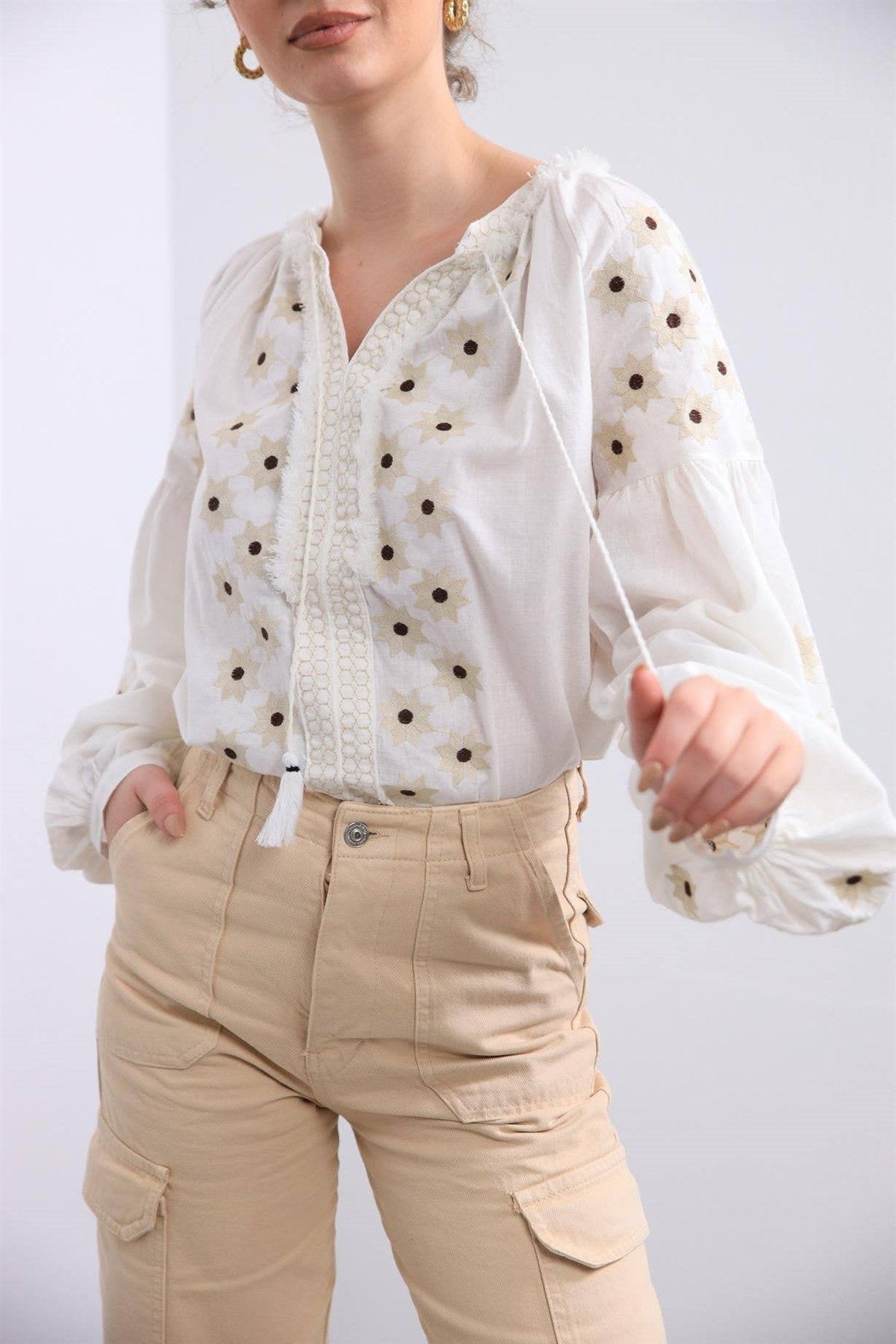 Katherine Ecru Floral Star Embroidered Ukrainian Blouse