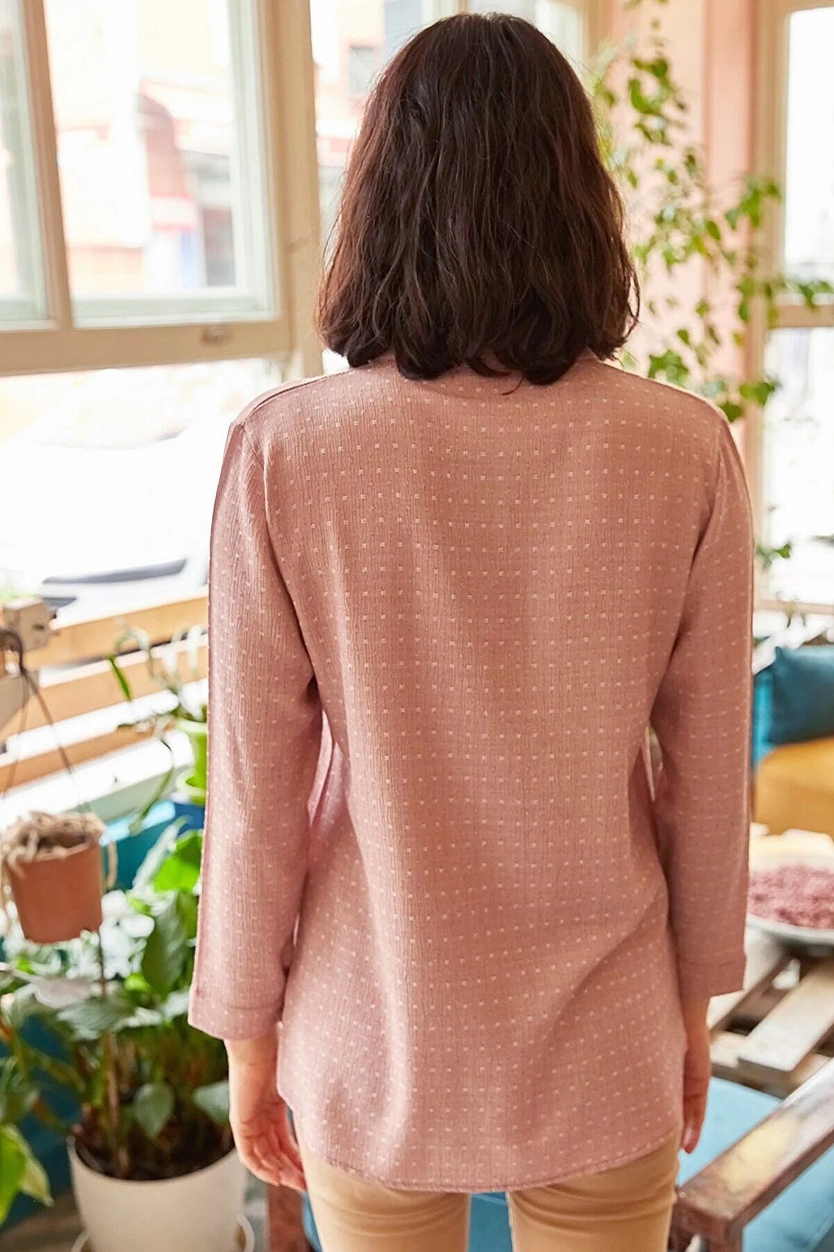 Eleanor Pink Designer Long Sleeved Button-Down Shirt