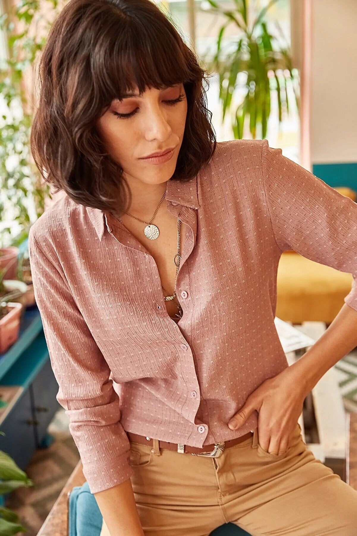 Eleanor Pink Designer Long Sleeved Button-Down Shirt