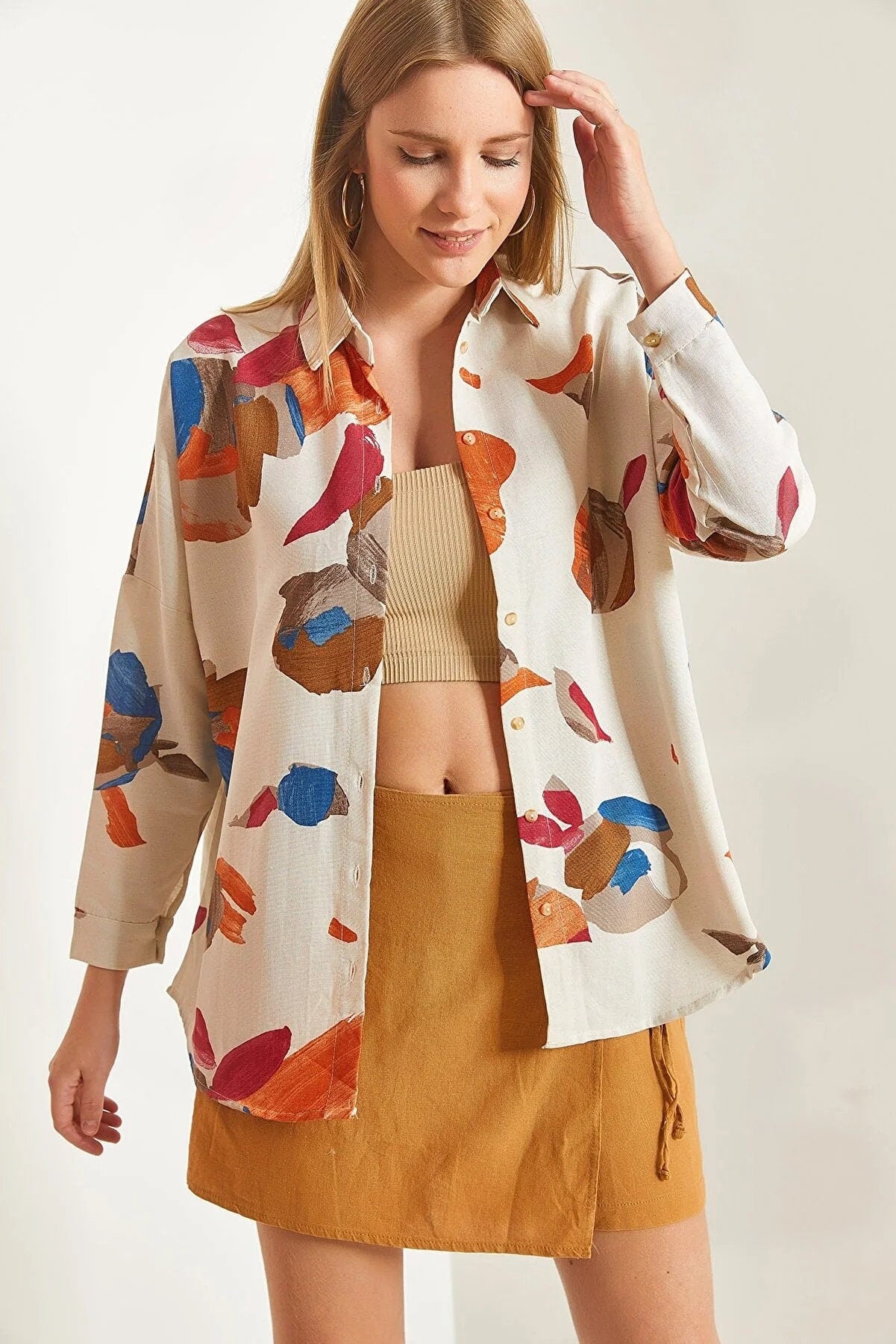 Lola Palette Print Linen Long Sleeved Blouse