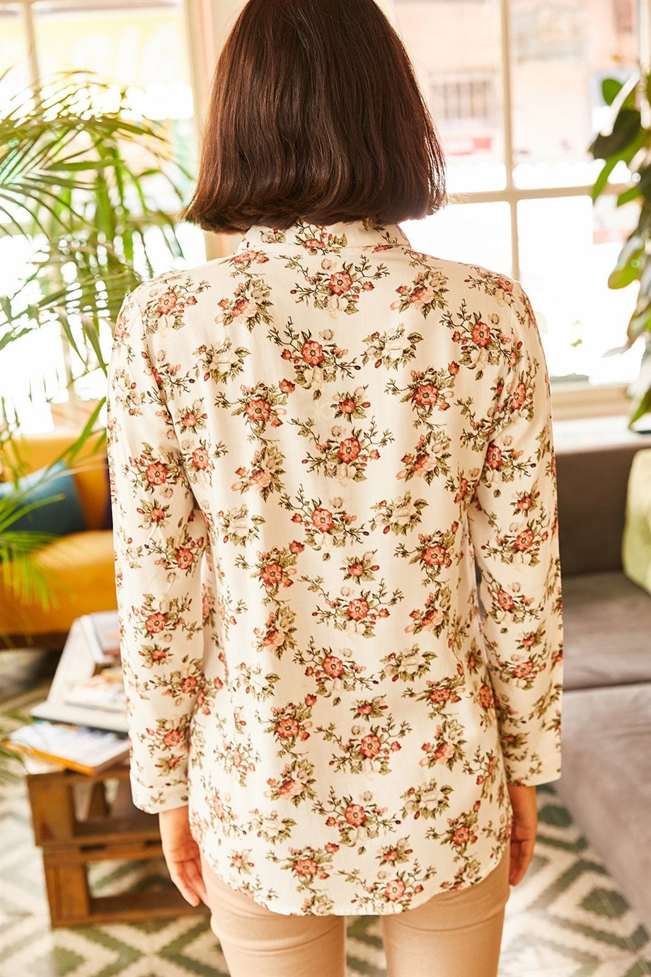 Sophia Soft Orange Floral Print Button Down Shirt