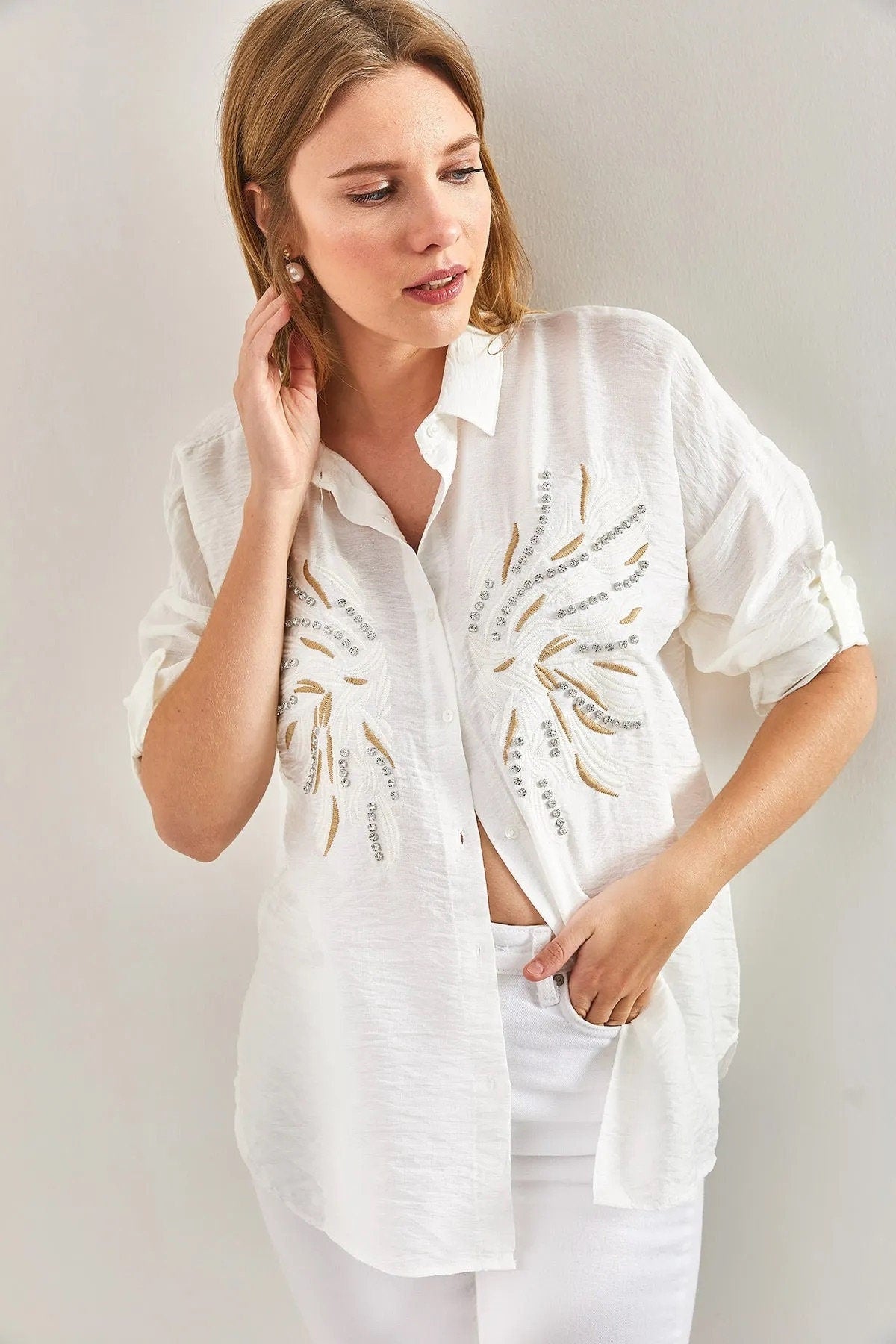 Angel Wing Designer Cotton Button Down Shirt