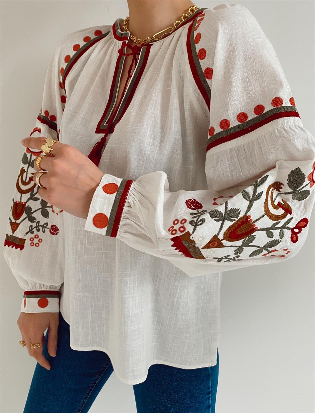 Red Floral Embroidered Ukrainian Cotton Vyshyvanka