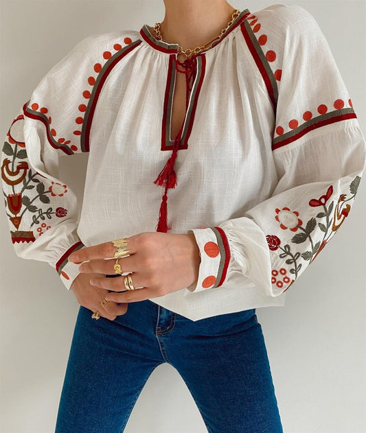 Red Floral Embroidered Ukrainian Cotton Vyshyvanka
