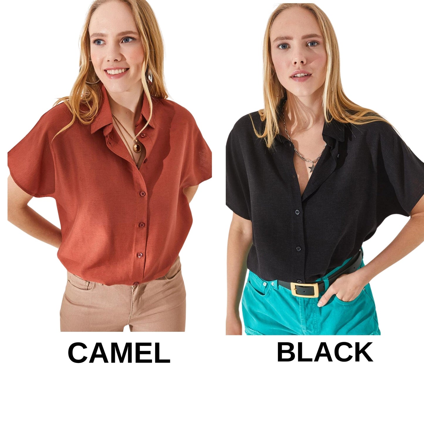Black Cotton Short Sleeve Button Down Shirt