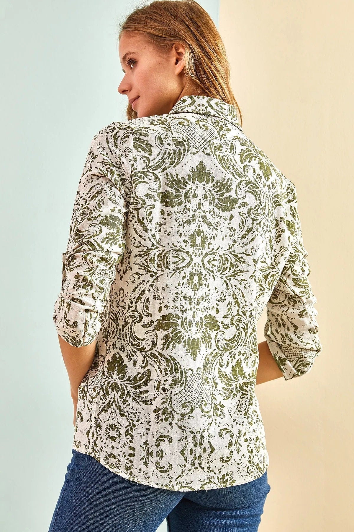 Sophia Green Floral Designer Button-Up Blouse