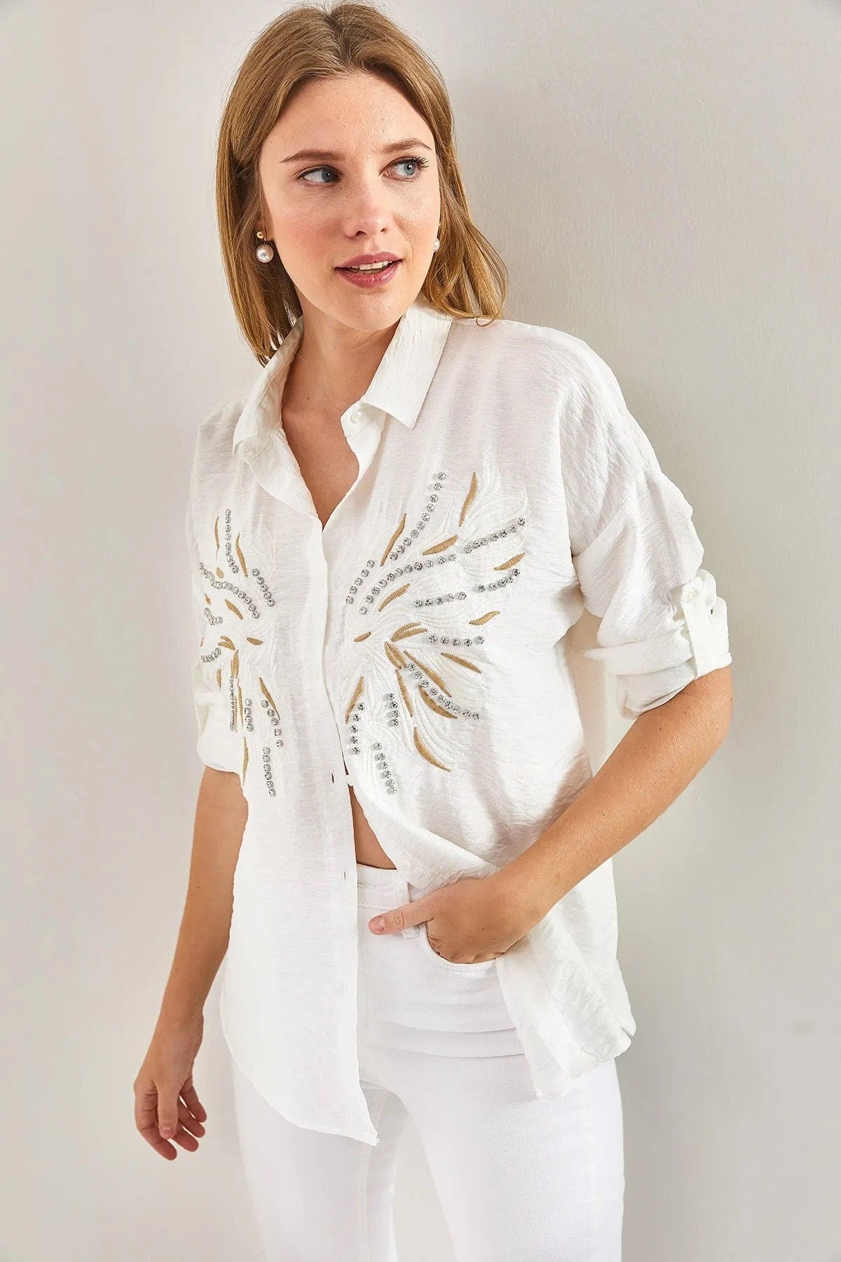 Angel Wing Designer Cotton Button Down Shirt