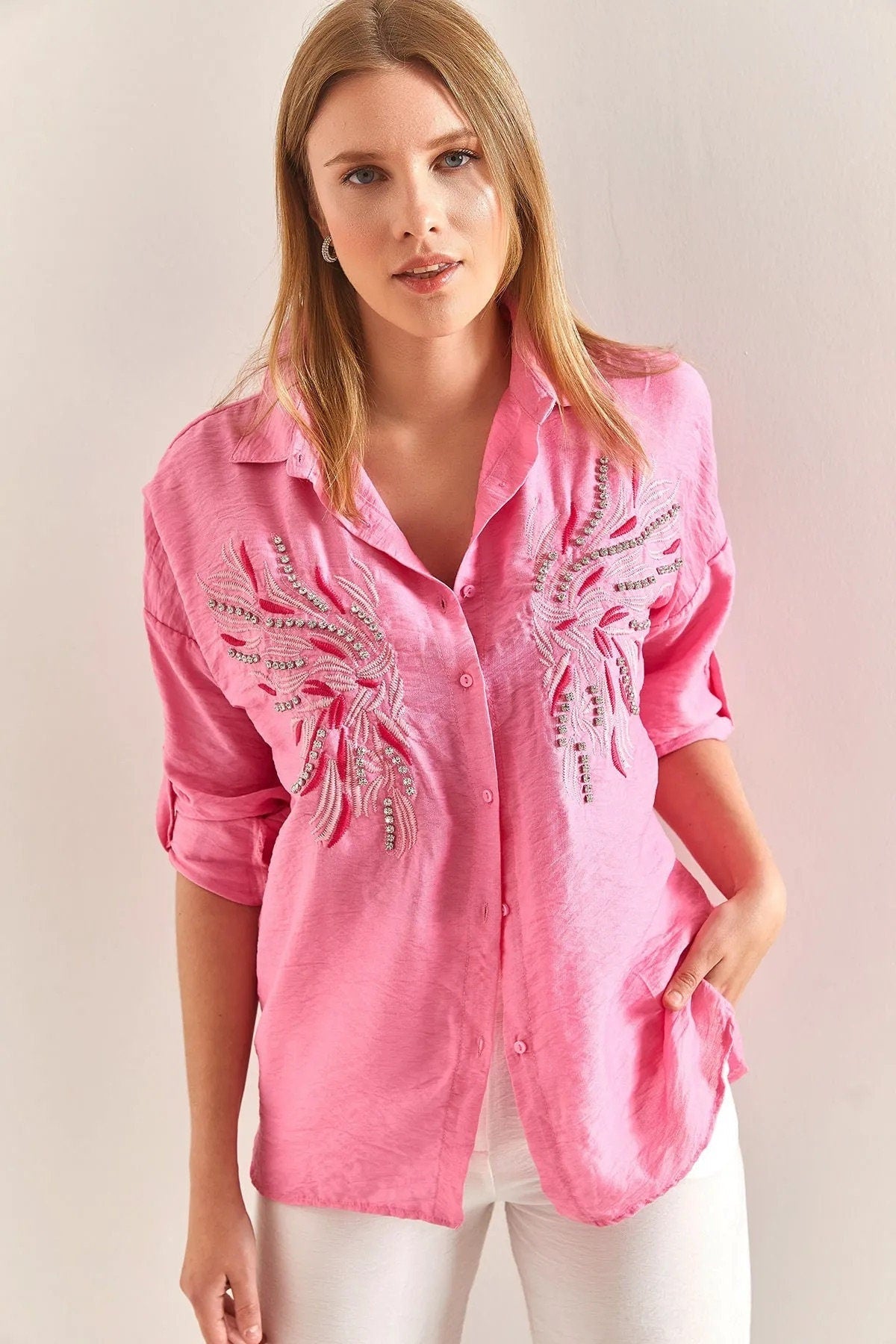 Angel Wing Designer Cotton Button Down Shirt