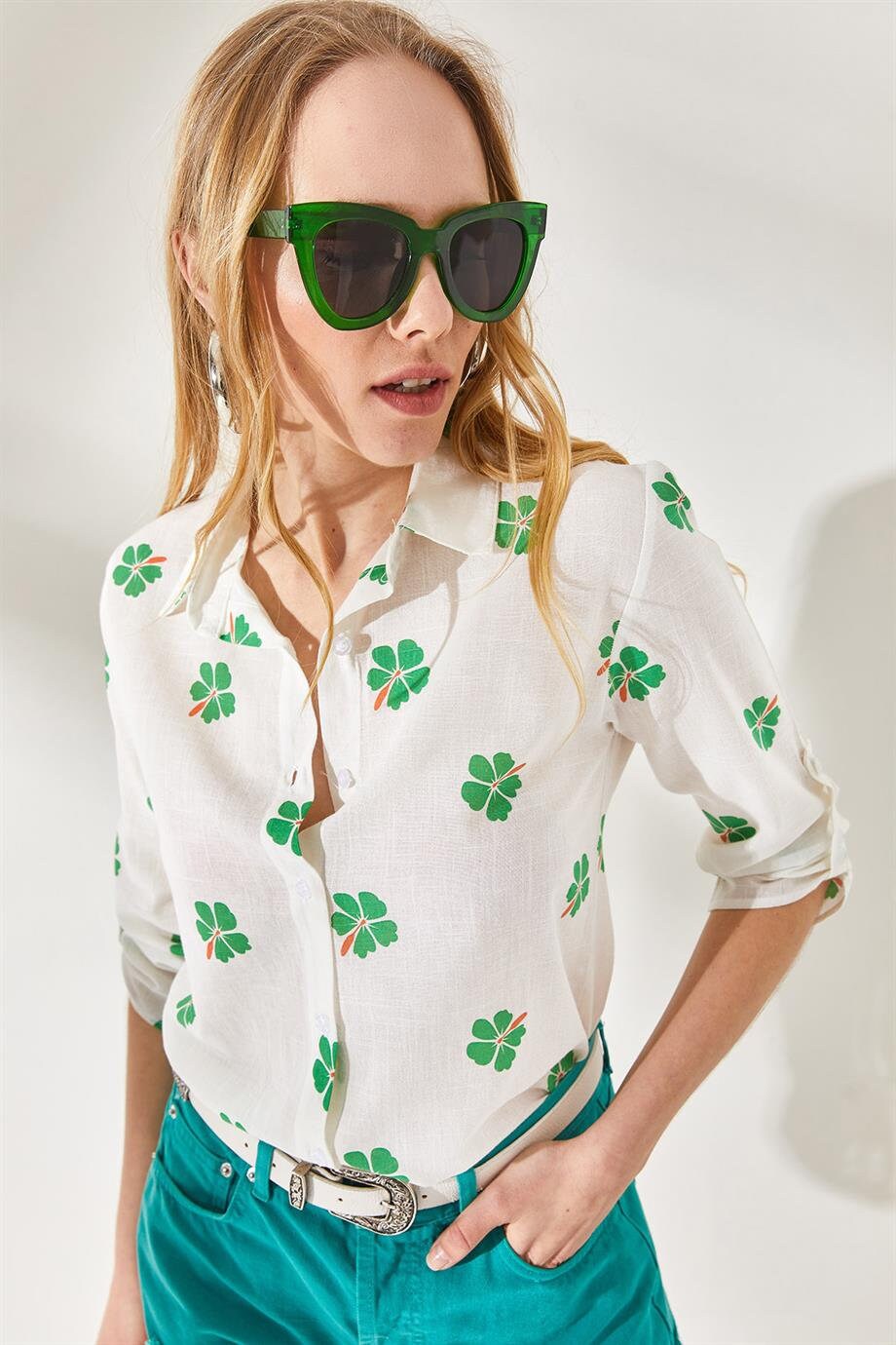 Verona Green Clover Linen Long Sleeve Button Down Shirt