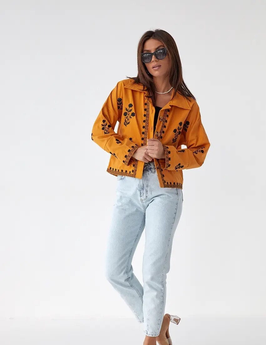 Isla Orange Embroidered Cotton Jacket