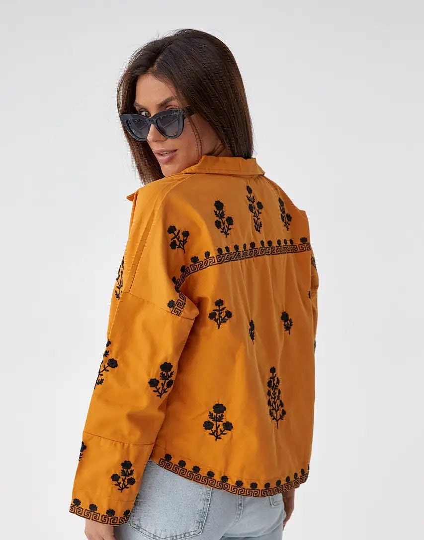 Isla Orange Embroidered Cotton Jacket