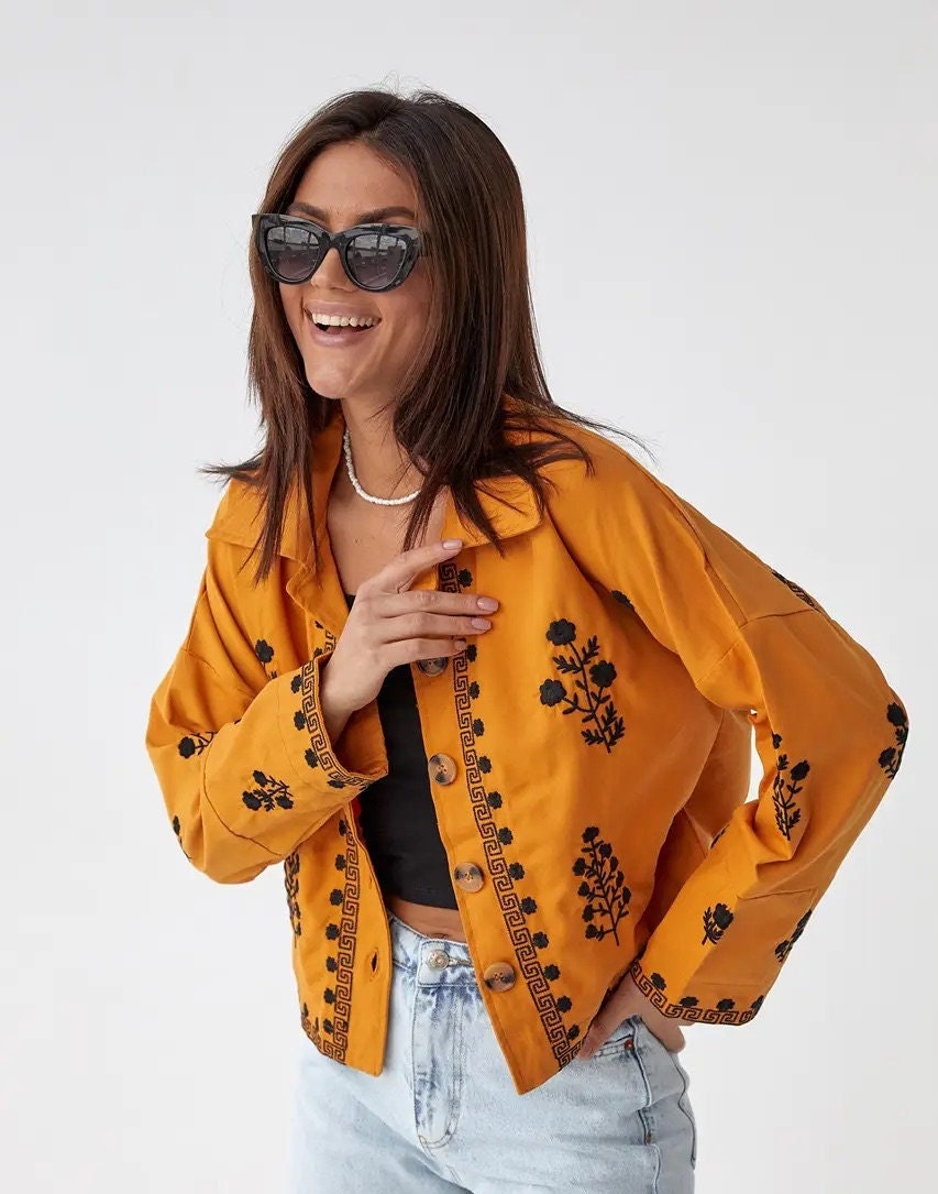 Isla Orange Embroidered Cotton Jacket