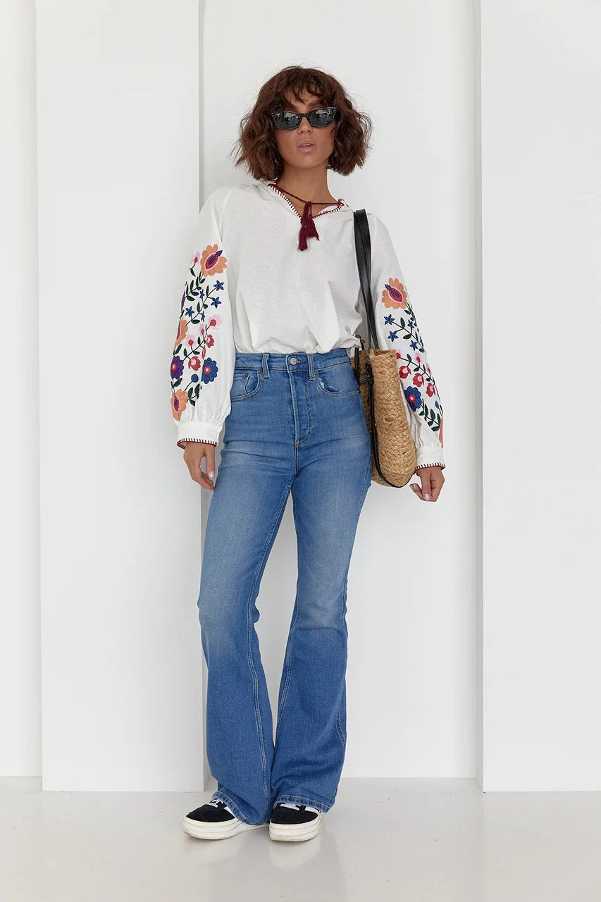 Colorful Floral Embroidered Blouse
