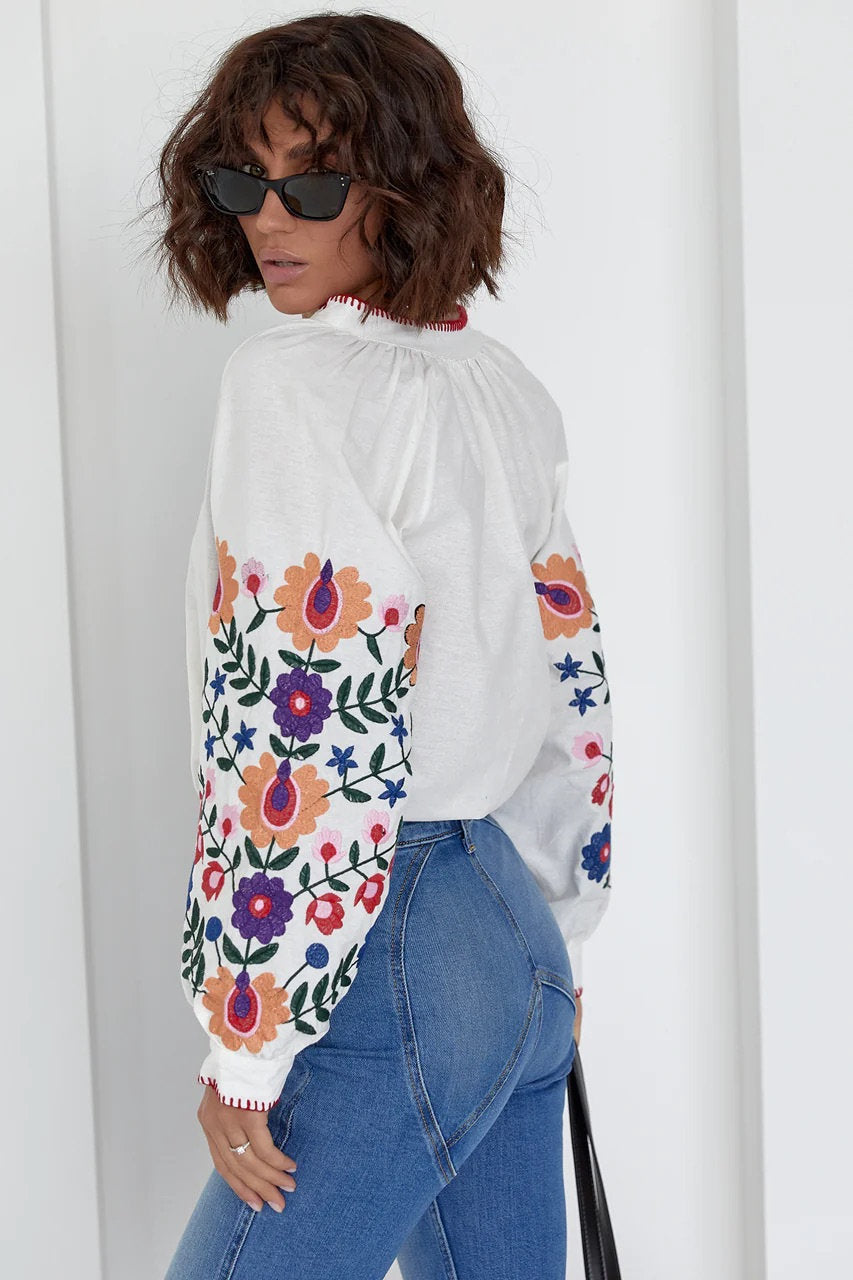 Colorful Floral Embroidered Blouse