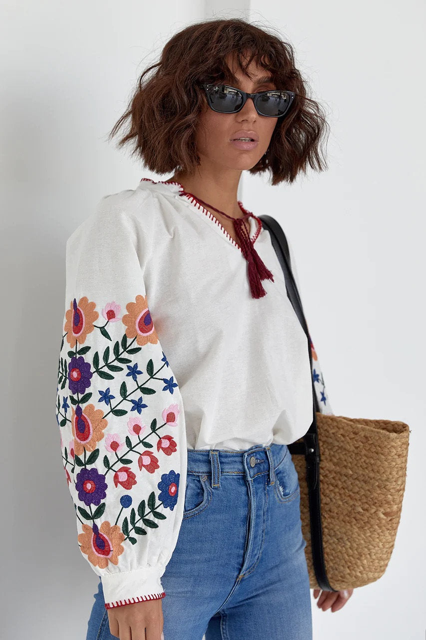Colorful Floral Embroidered Blouse