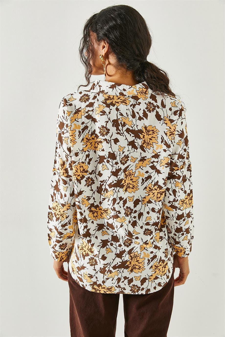 Lola Brown Floral Linen Button-Down Shirt