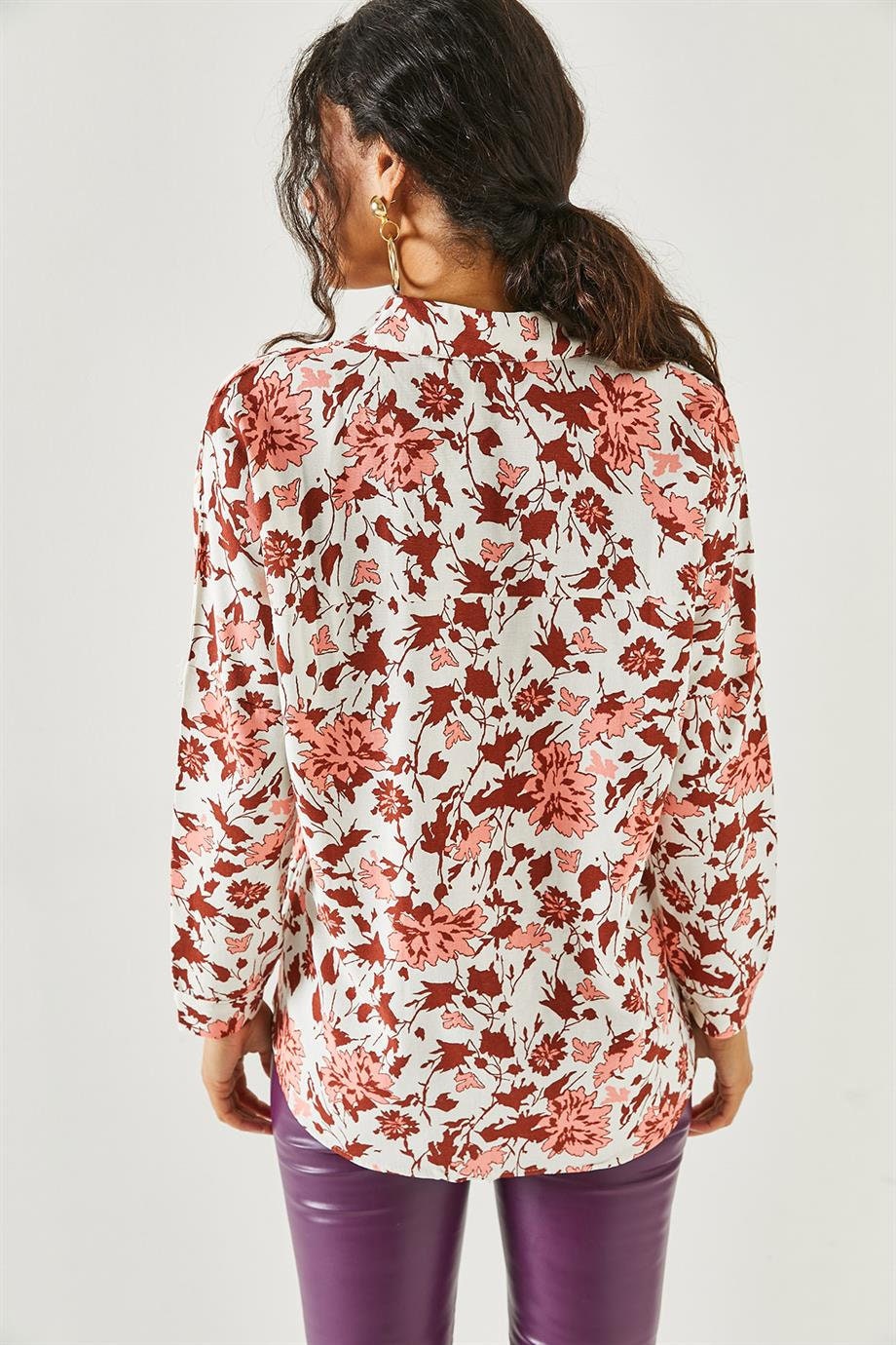 Lola Burgundy Floral Linen Button Down Shirt