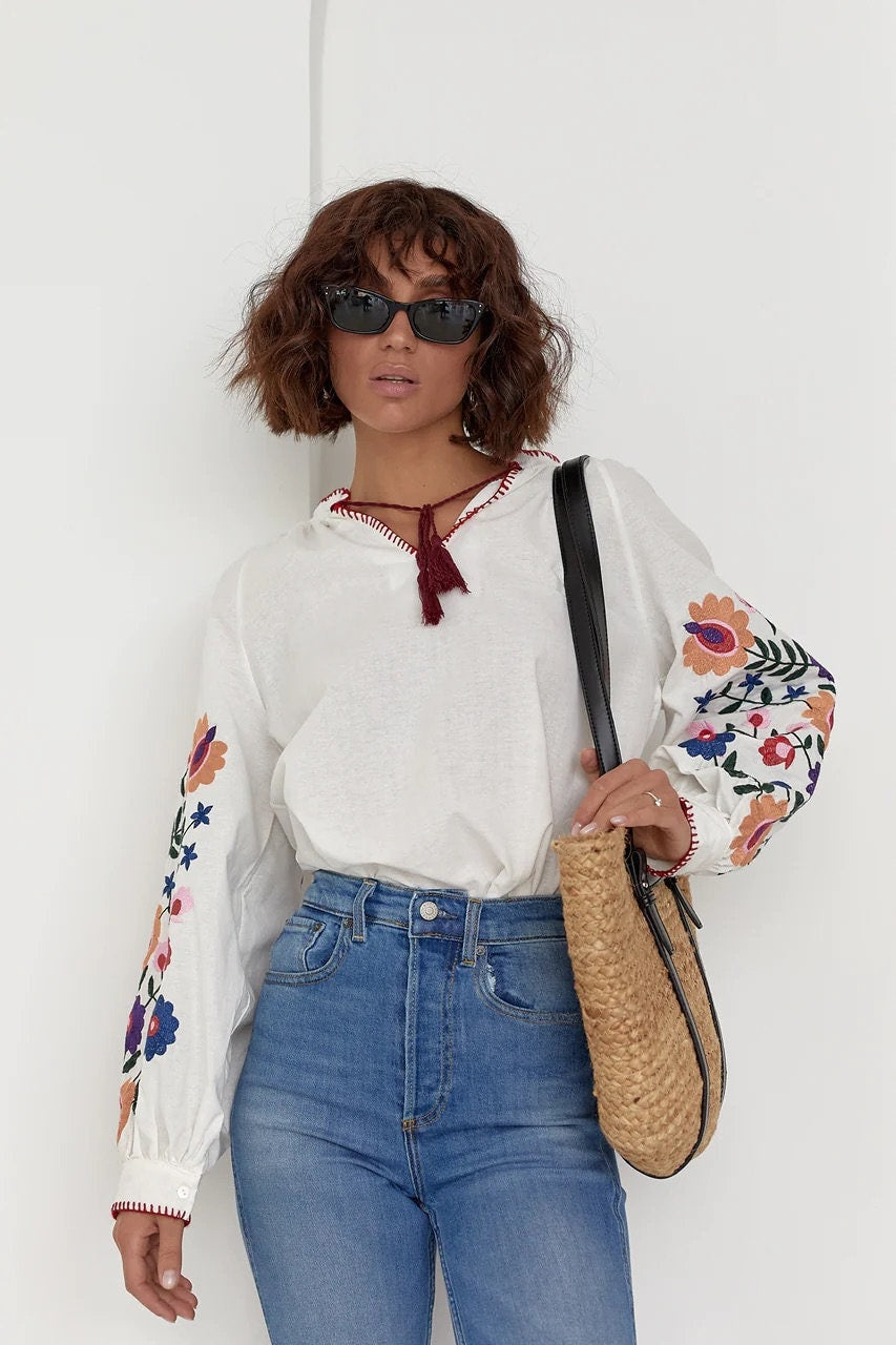 Colorful Floral Embroidered Blouse