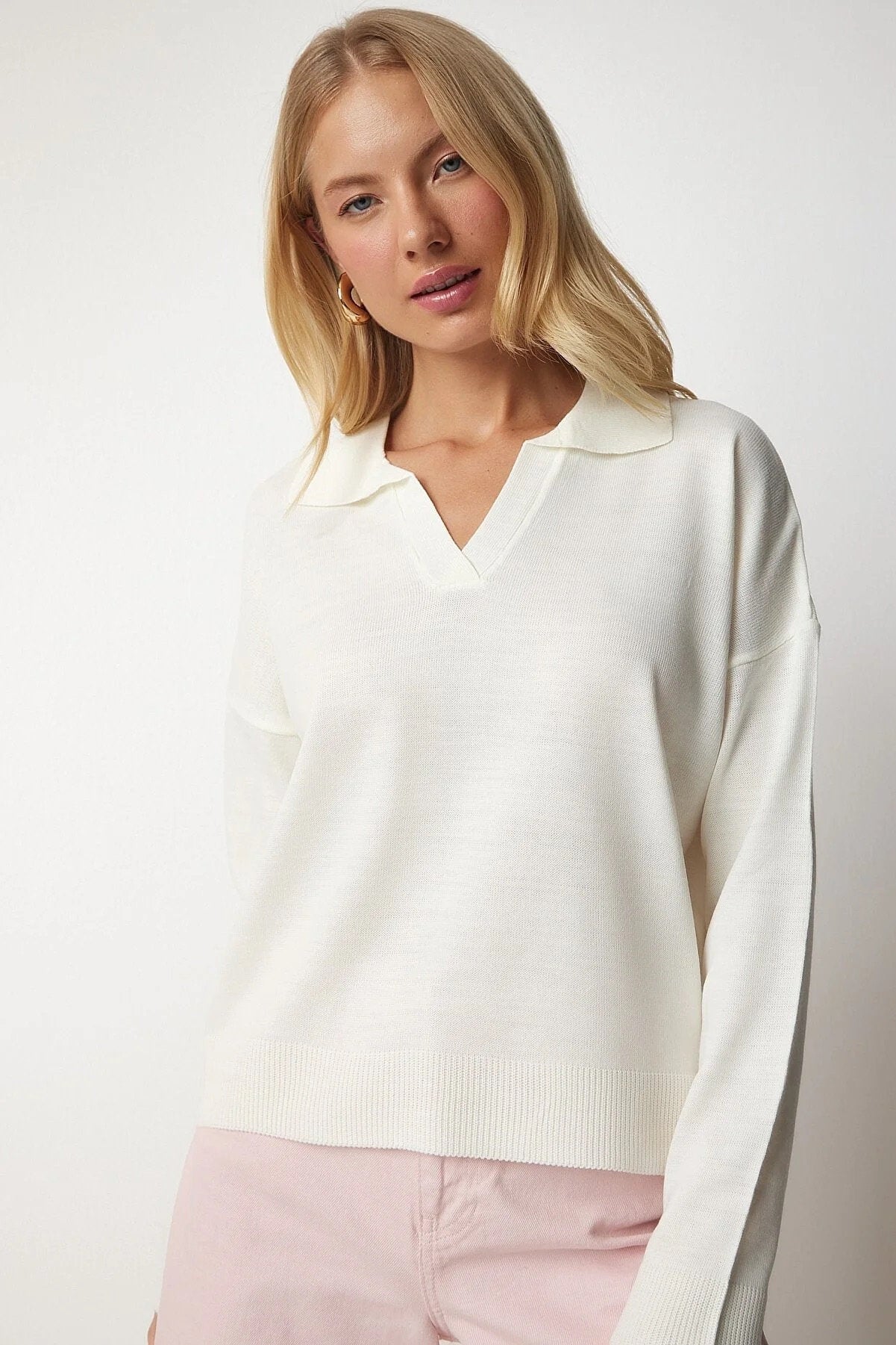Johnny Collar Polo Ecru Sweater