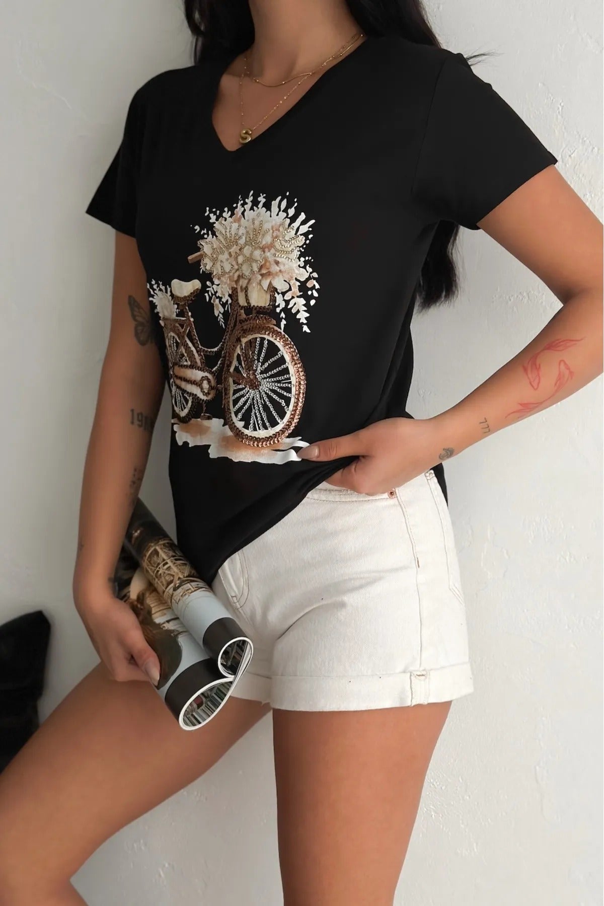 Tilda Bicycle Sequin Cotton T-Shirt - Black
