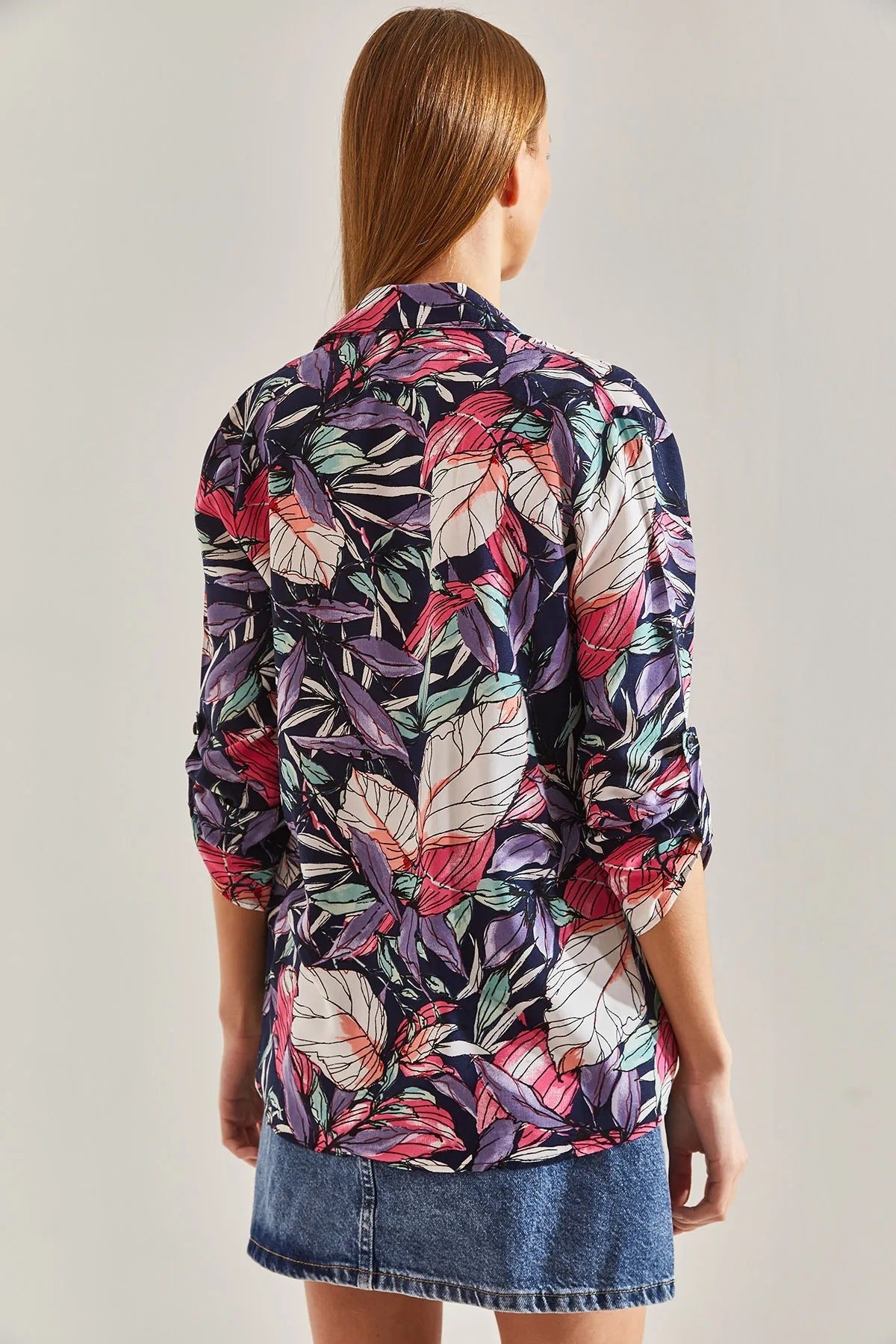 Sophia Purple Blue Colorful Leaf Print Blouse