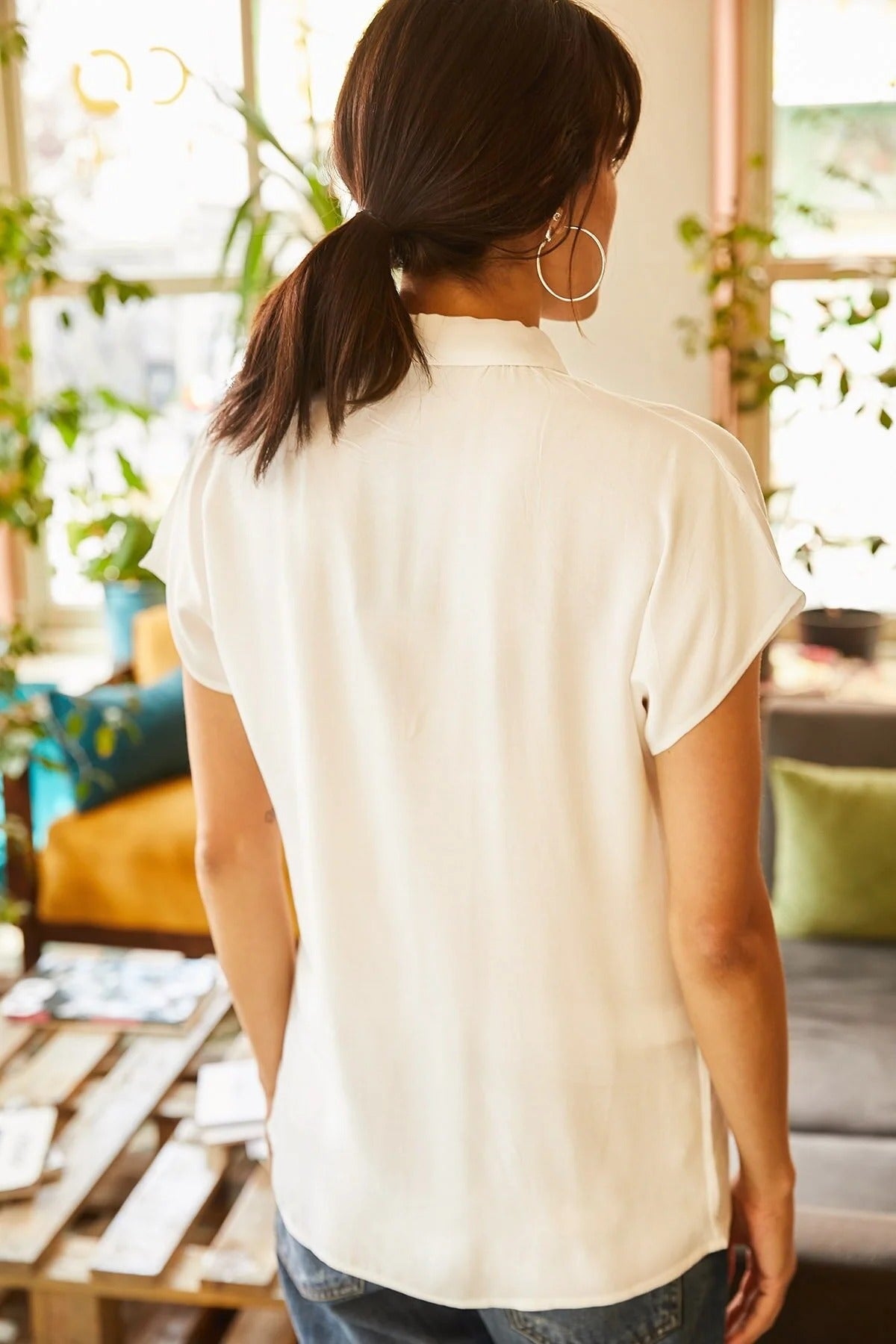 Gloria White Sleeve Button Down Shirt