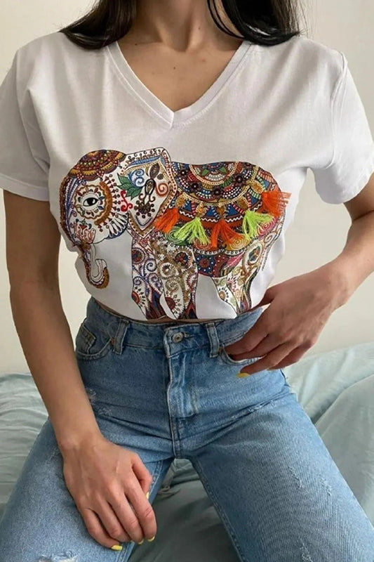 Tilda White Elephant Sequin Cotton T-Shirt