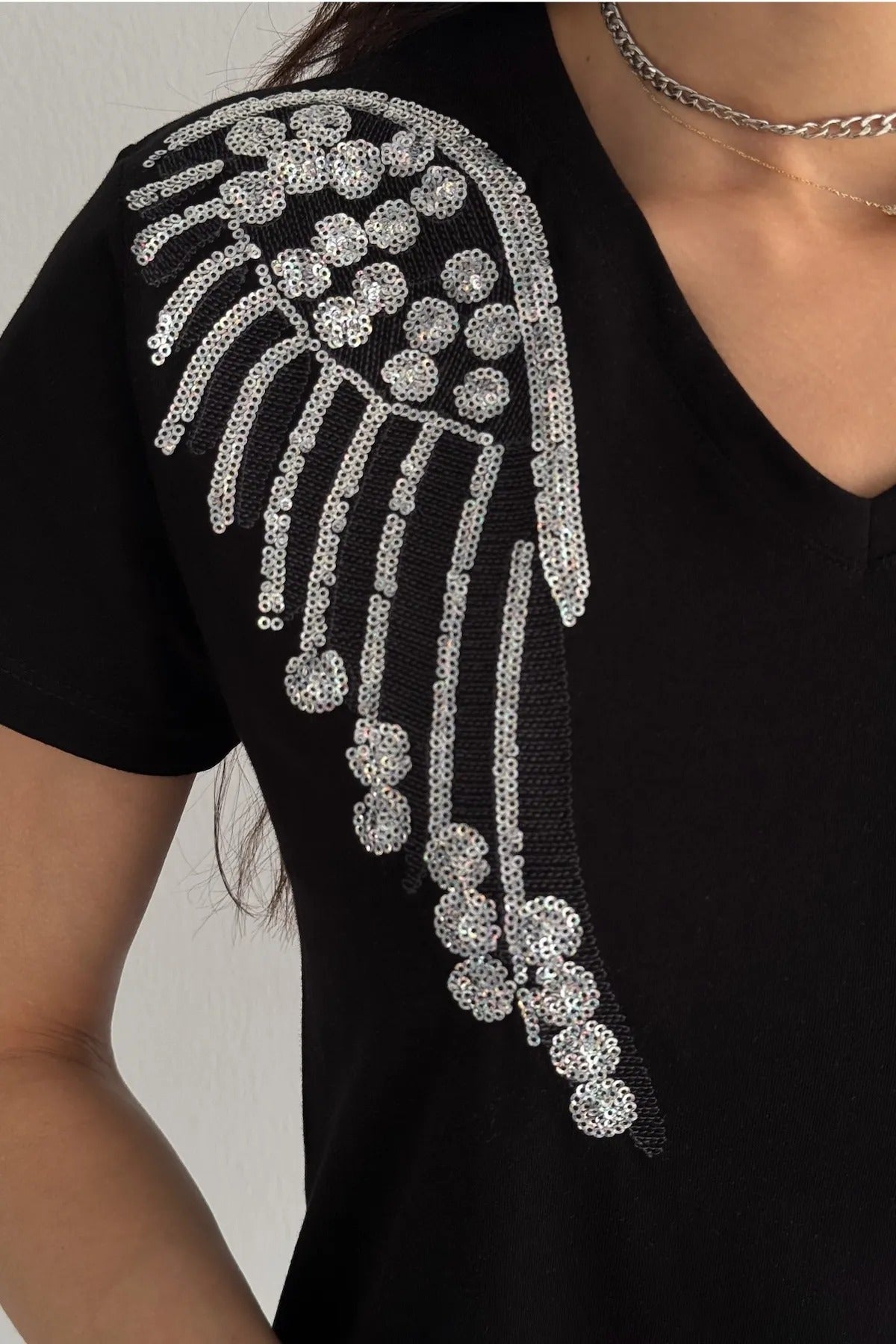 Tilda Black Wing Sequin Cotton T-Shirt