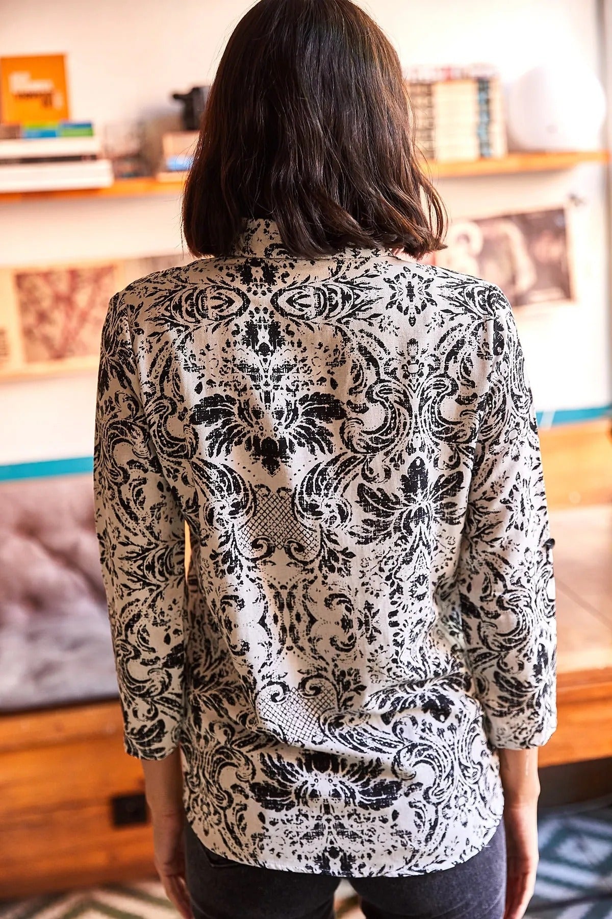 Sophia Black Floral Designer Button-Up Blouse