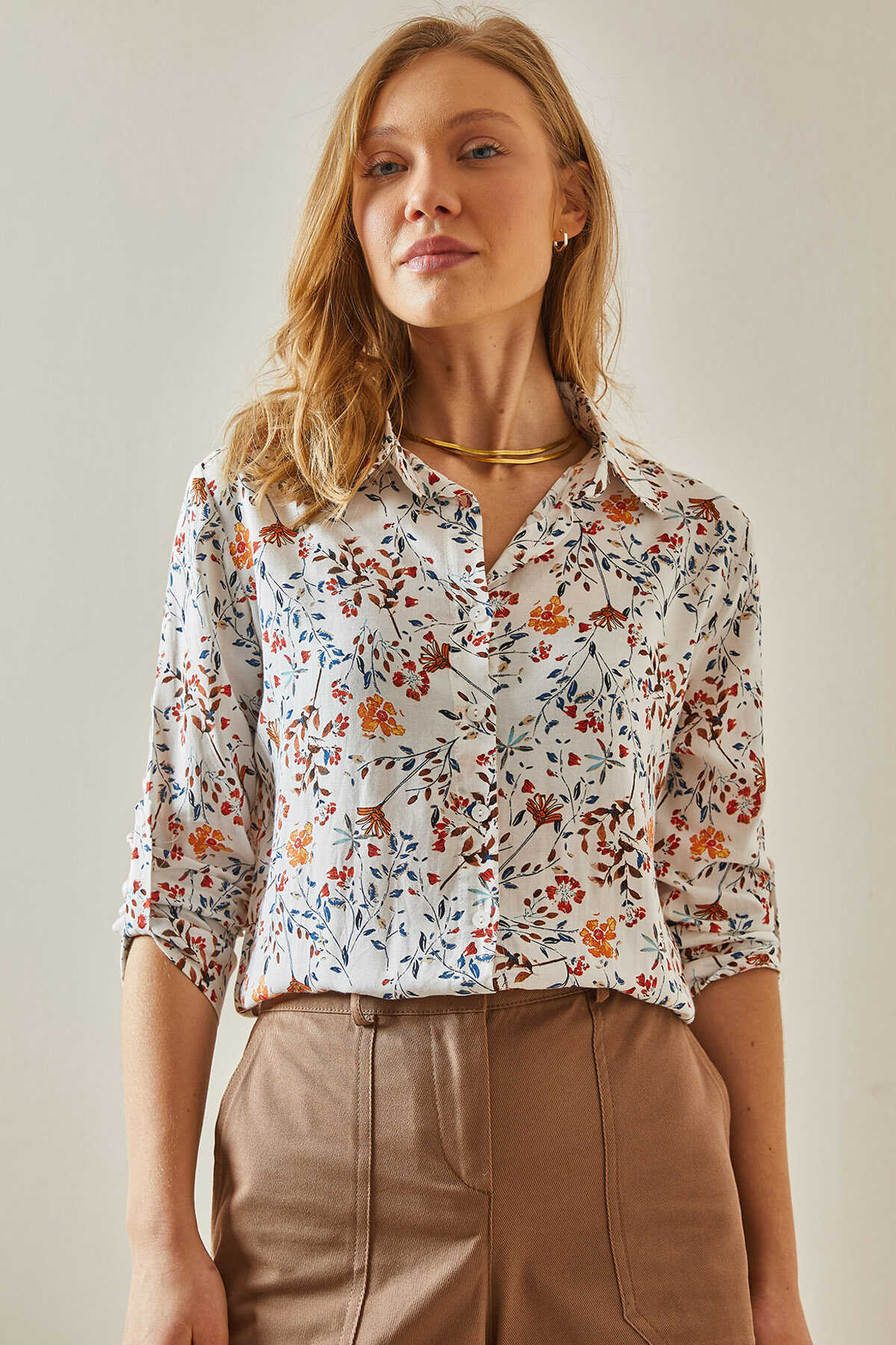 Sophia Orange Floral Button Down Shirt