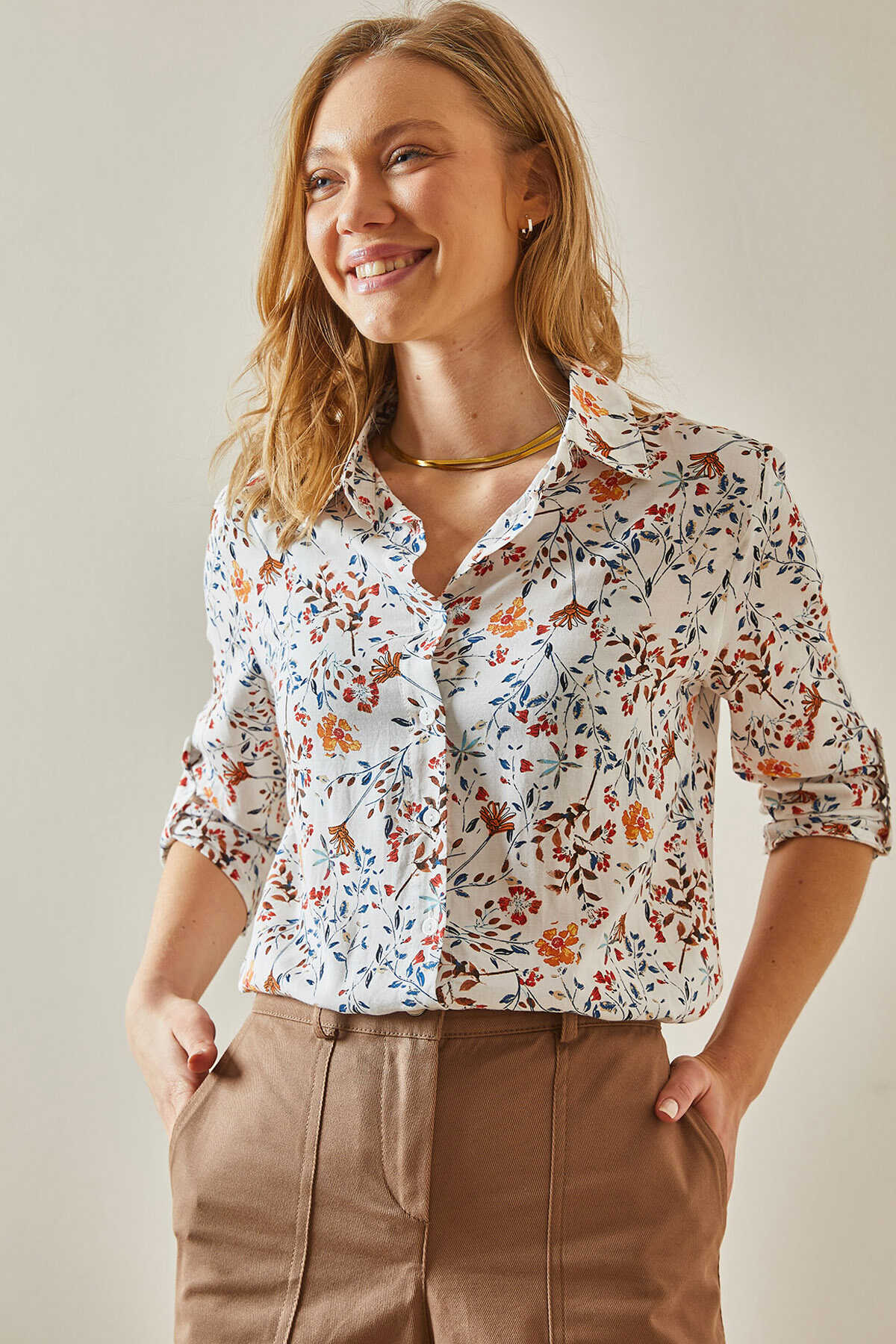 Sophia Orange Floral Button Down Shirt