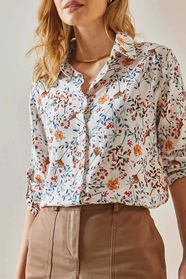 Sophia Orange Floral Button Down Shirt
