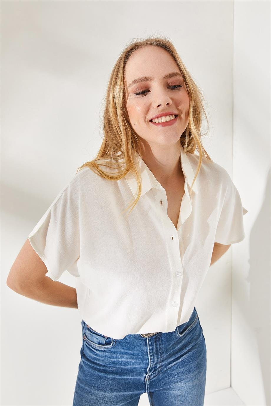 Black Cotton Short Sleeve Button Down Shirt
