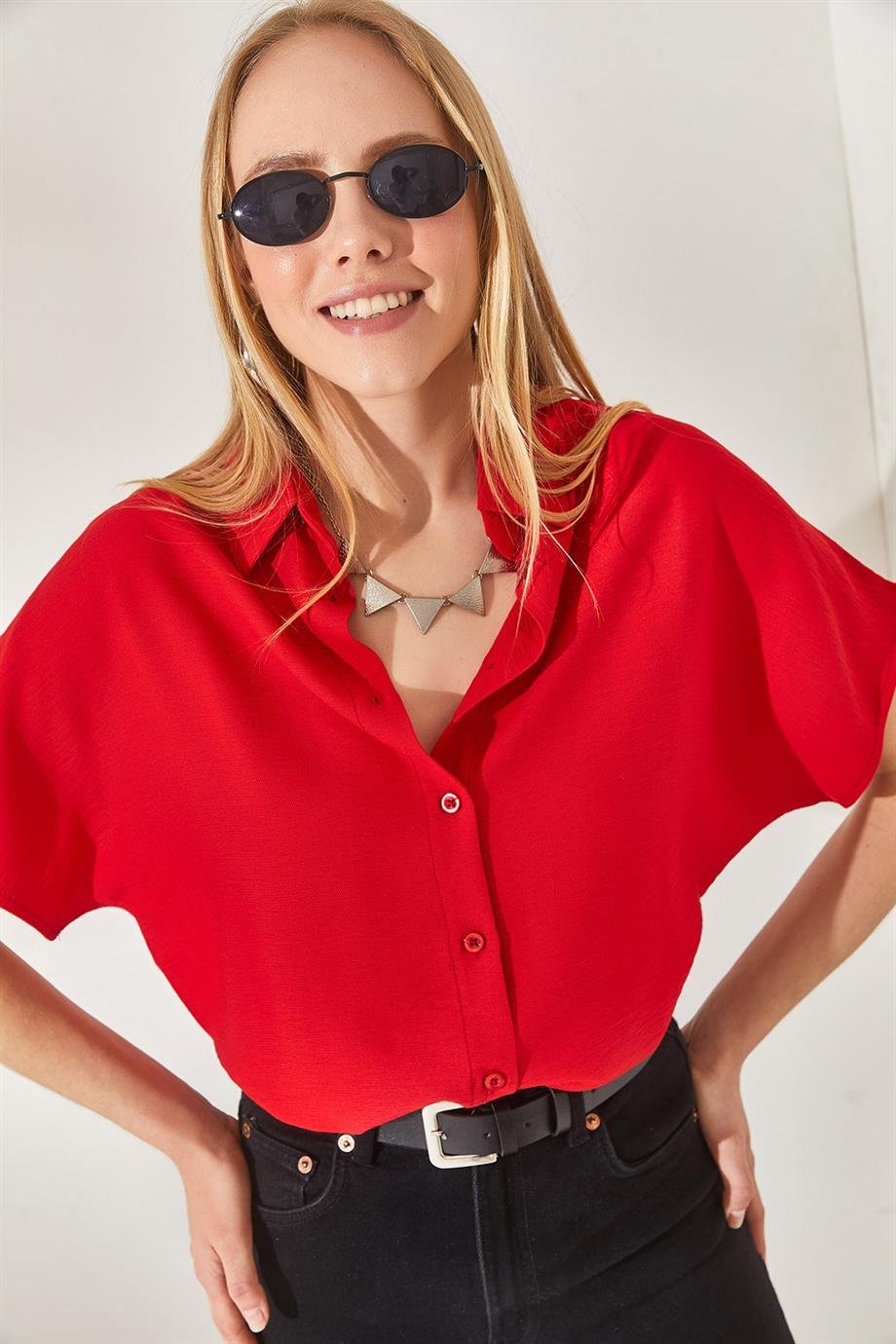 Black Cotton Short Sleeve Button Down Shirt